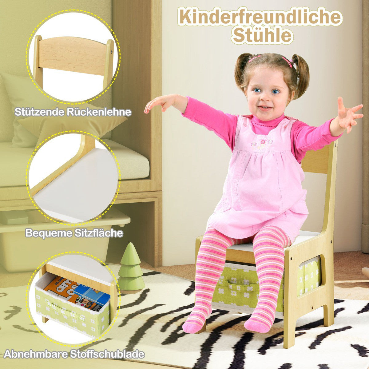 Children's Activity Table Set with Chairs, Green, MDF