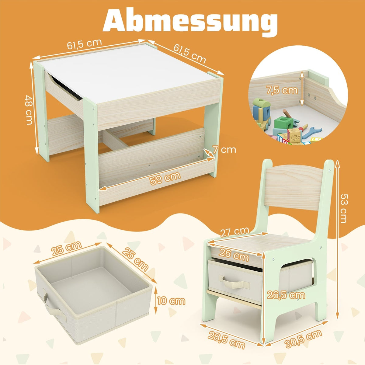 Children's Activity Table Set with Reversible Top & Storage
