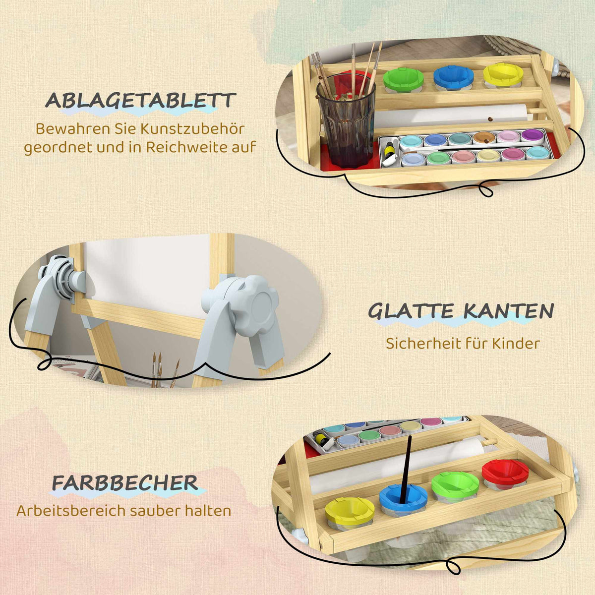 Children's Adjustable Wooden Easel with Double-Sided Board
