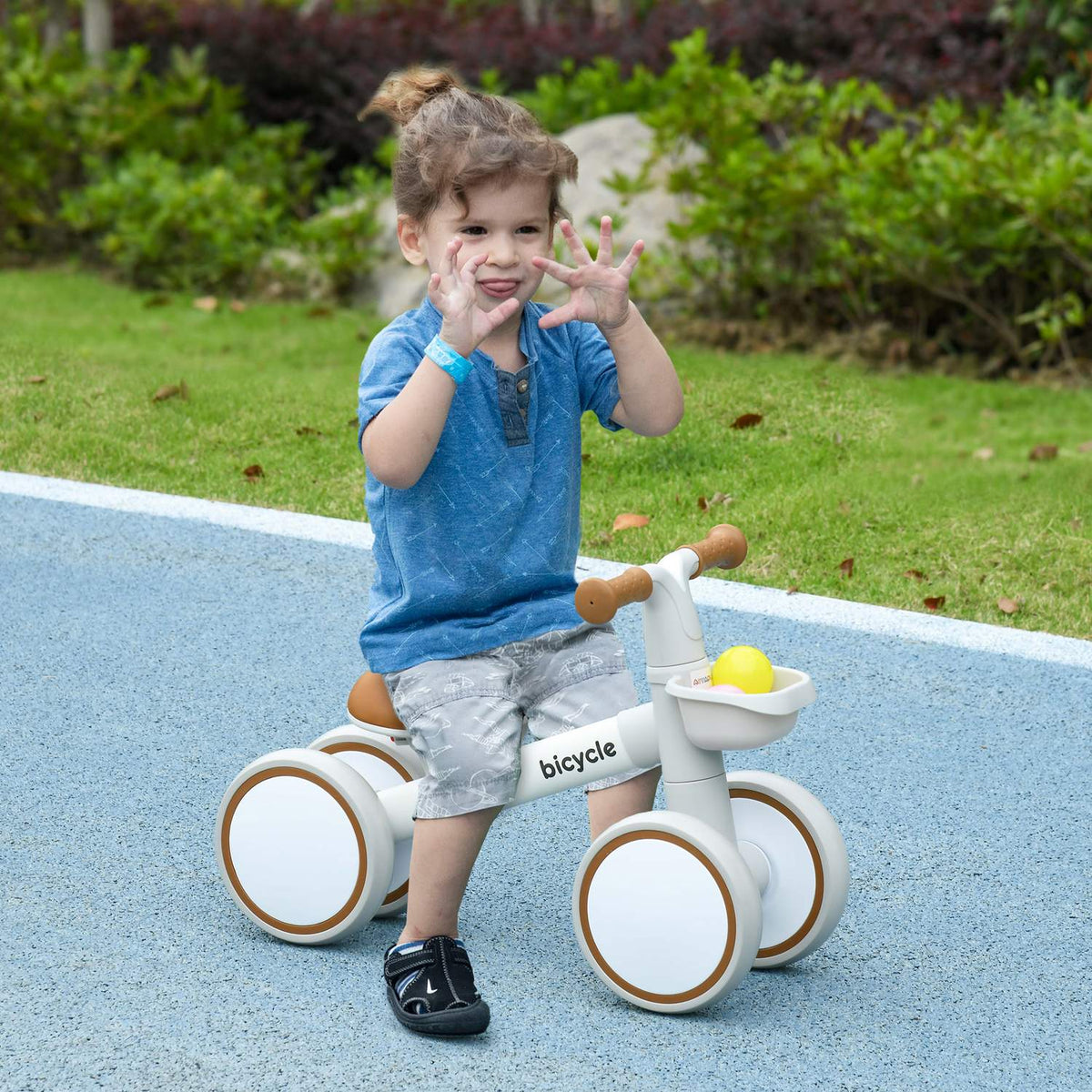 Children's Balance Bike Balance Bike from 1 Year Baby Slide Bike with TPU Wheels No Screws Gifts for Boys/Girls Toddler Toy Brown + White 56 x 27 x 39 cm