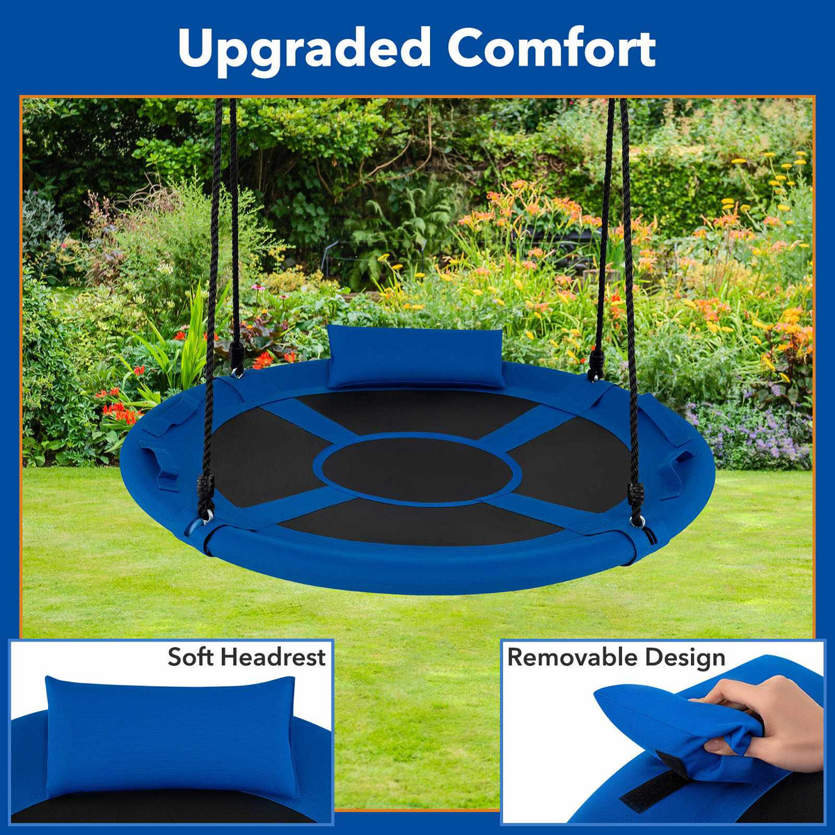 Children's Blue Nest Swing, 100 cm with Cushion & Handles