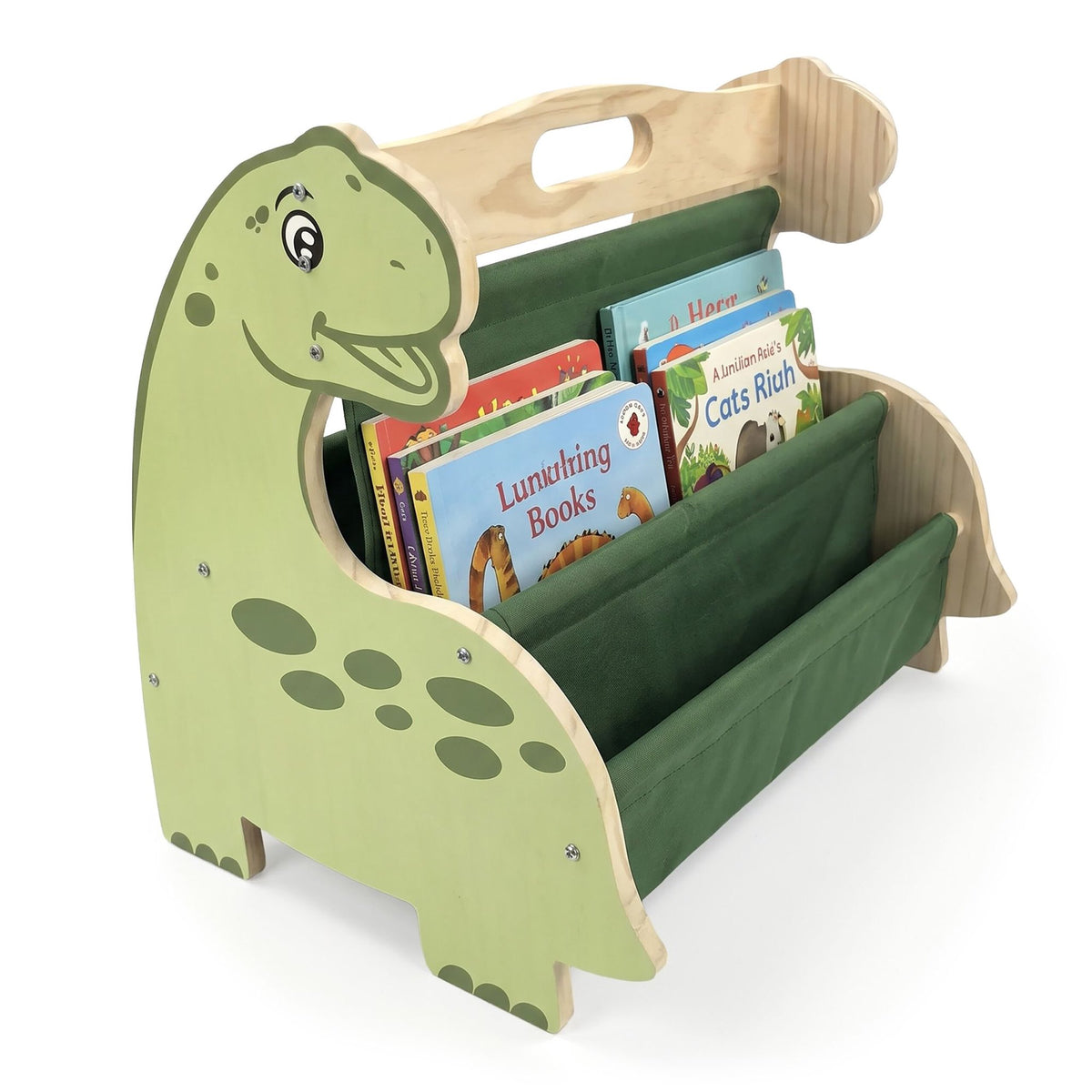 Children's Bookcase with 4 Fabric Pockets – Dino Design