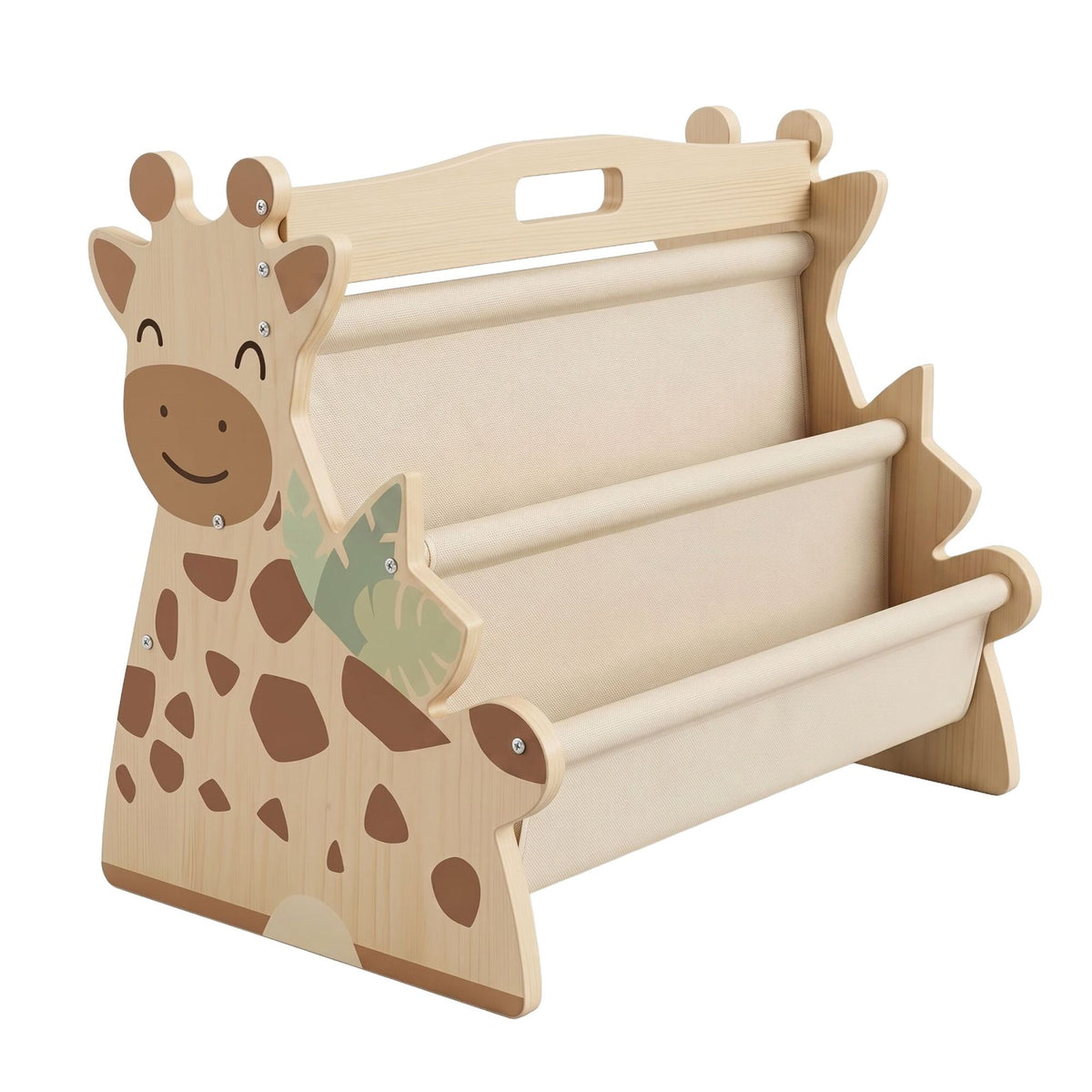 Children's Bookcase with 4 Fabric Pockets – Giraffe Design