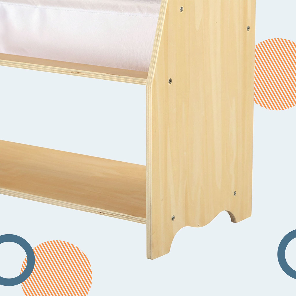 Children's Bookcase with 4 Fabric Pockets, Natural Wood