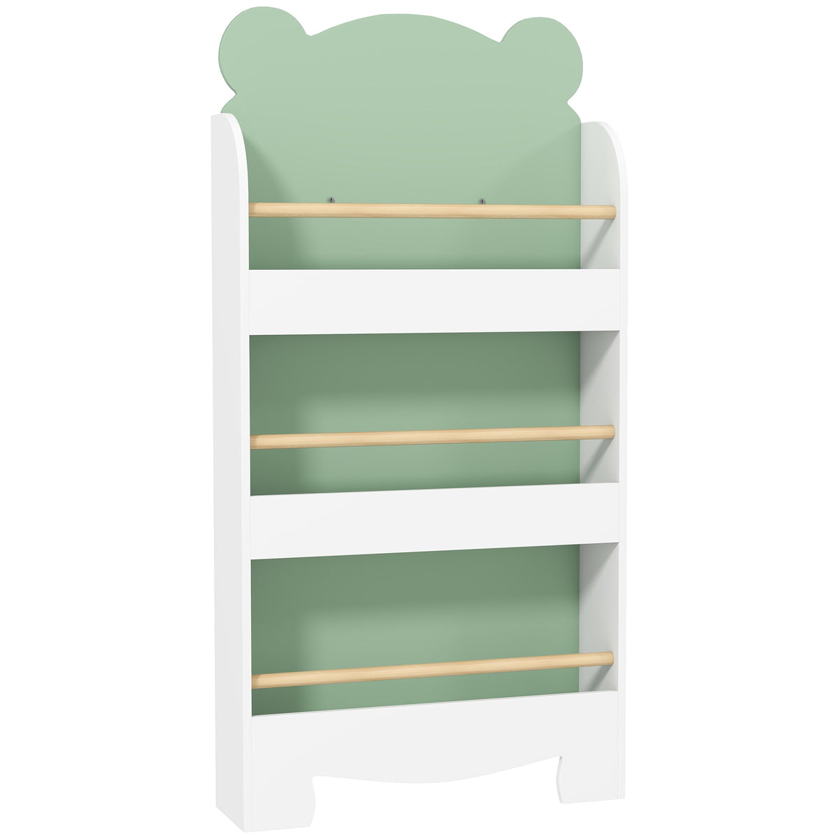 Children's Bookshelf, 3-Tier Bear-Themed, 55x15x110 cm, Green