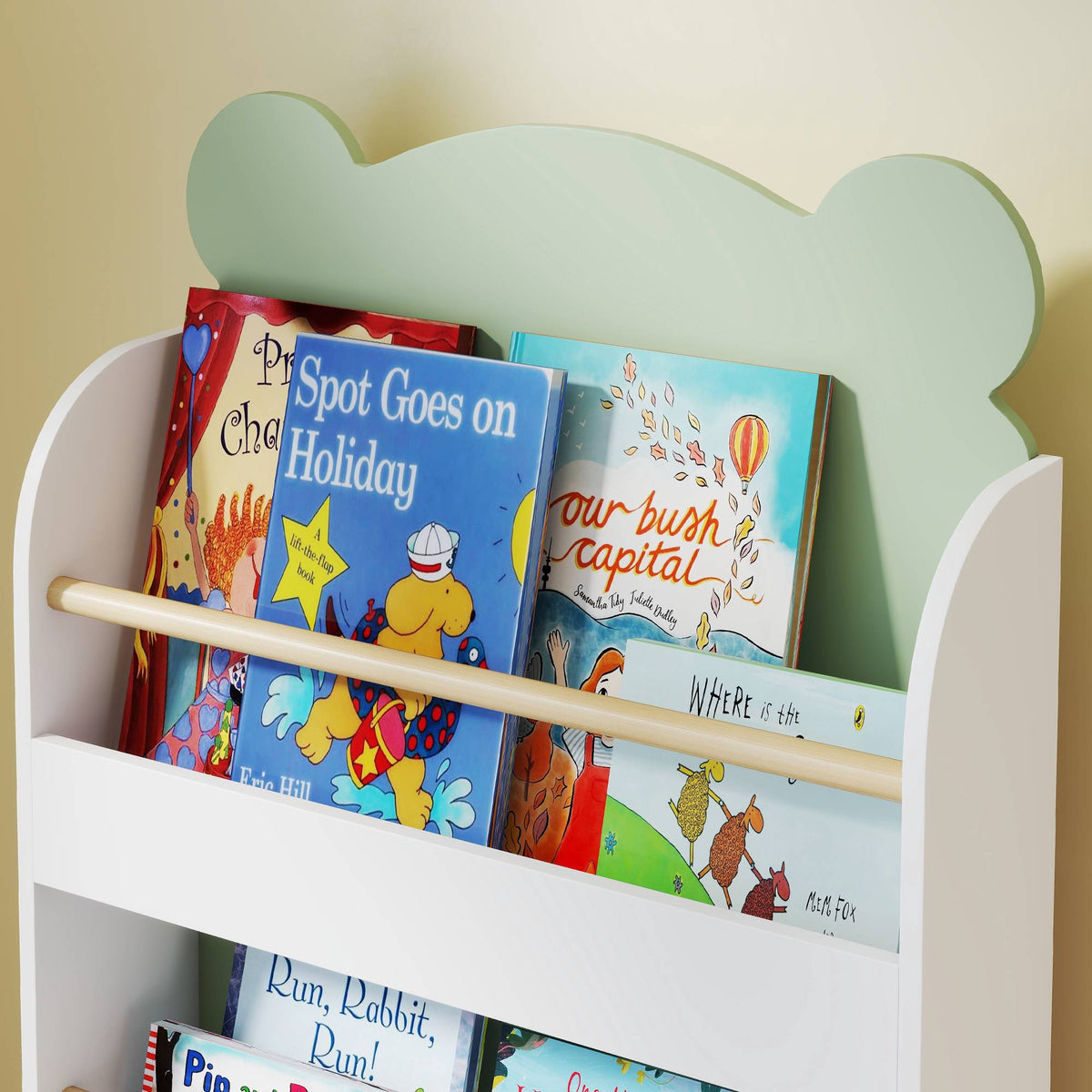 Children's Bookshelf, 3-Tier Bear-Themed, 55x15x110 cm, Green