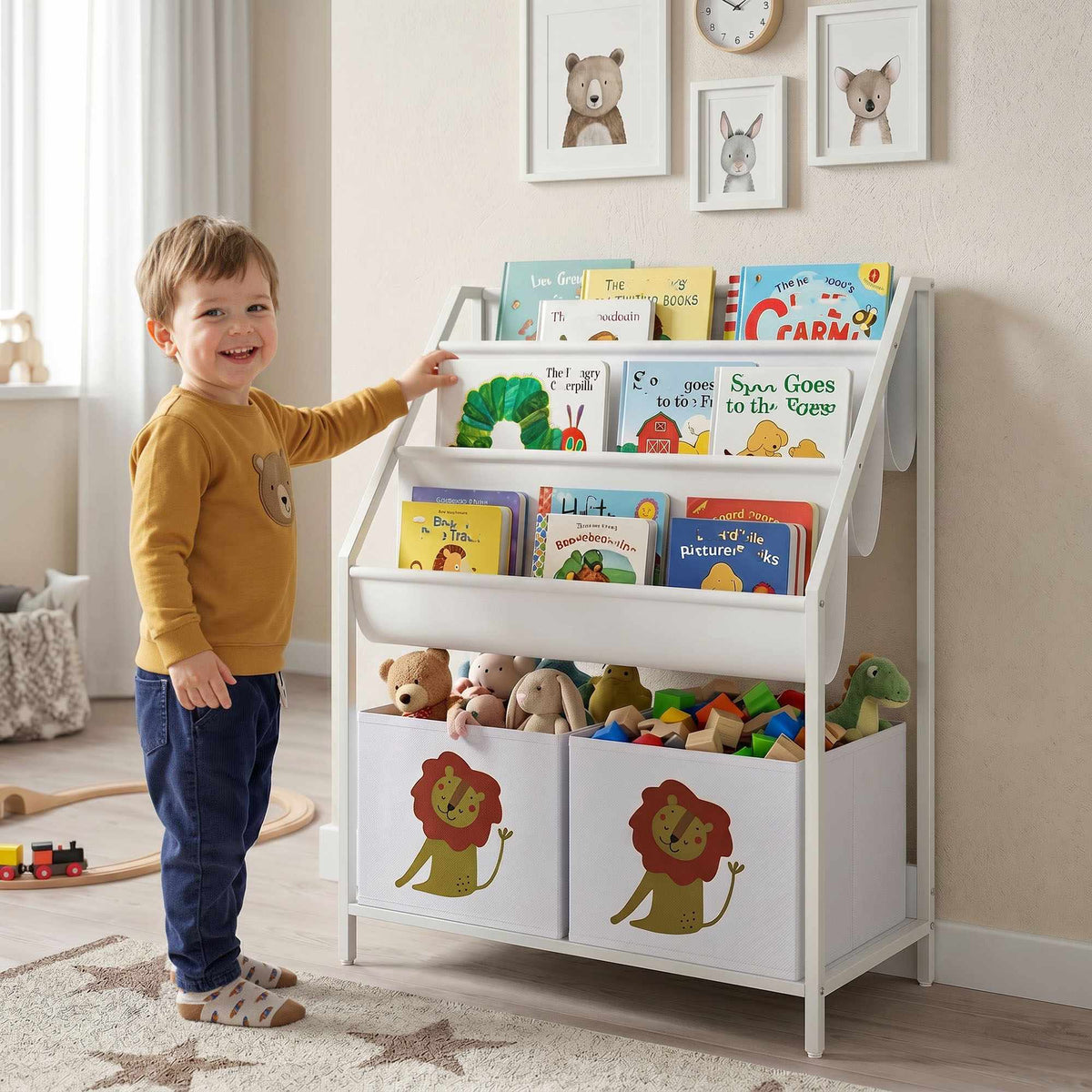 Children's Bookshelf with 3 Hanging Shelves, White