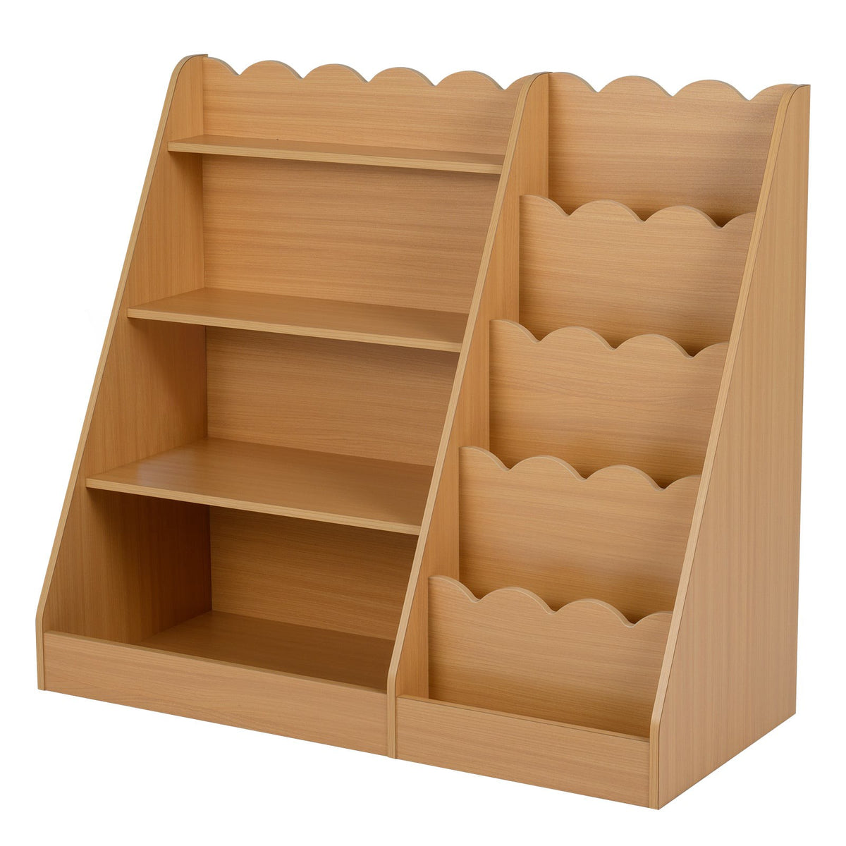 Children's Bookshelf with 4 Shelves & Hidden Storage, Wood