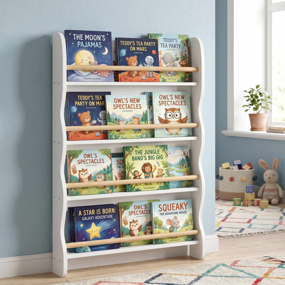Children's Bookshelf with 4 Shelves, White, 60x10x98 cm