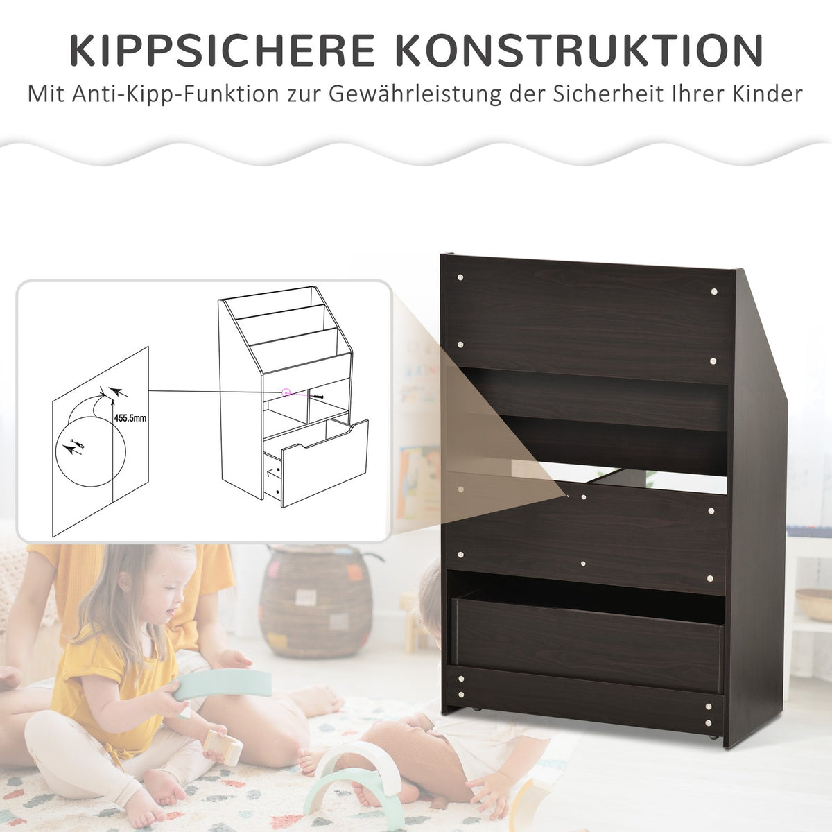 Children's Bookshelf with Drawer, Grey, 60 x 30 x 90 cm