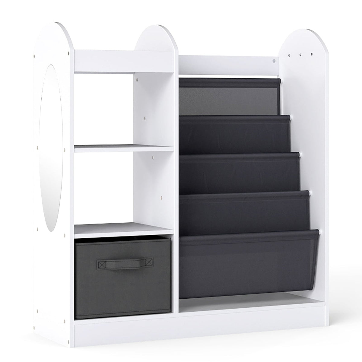 Children's Bookshelf with Mirror and Storage, White