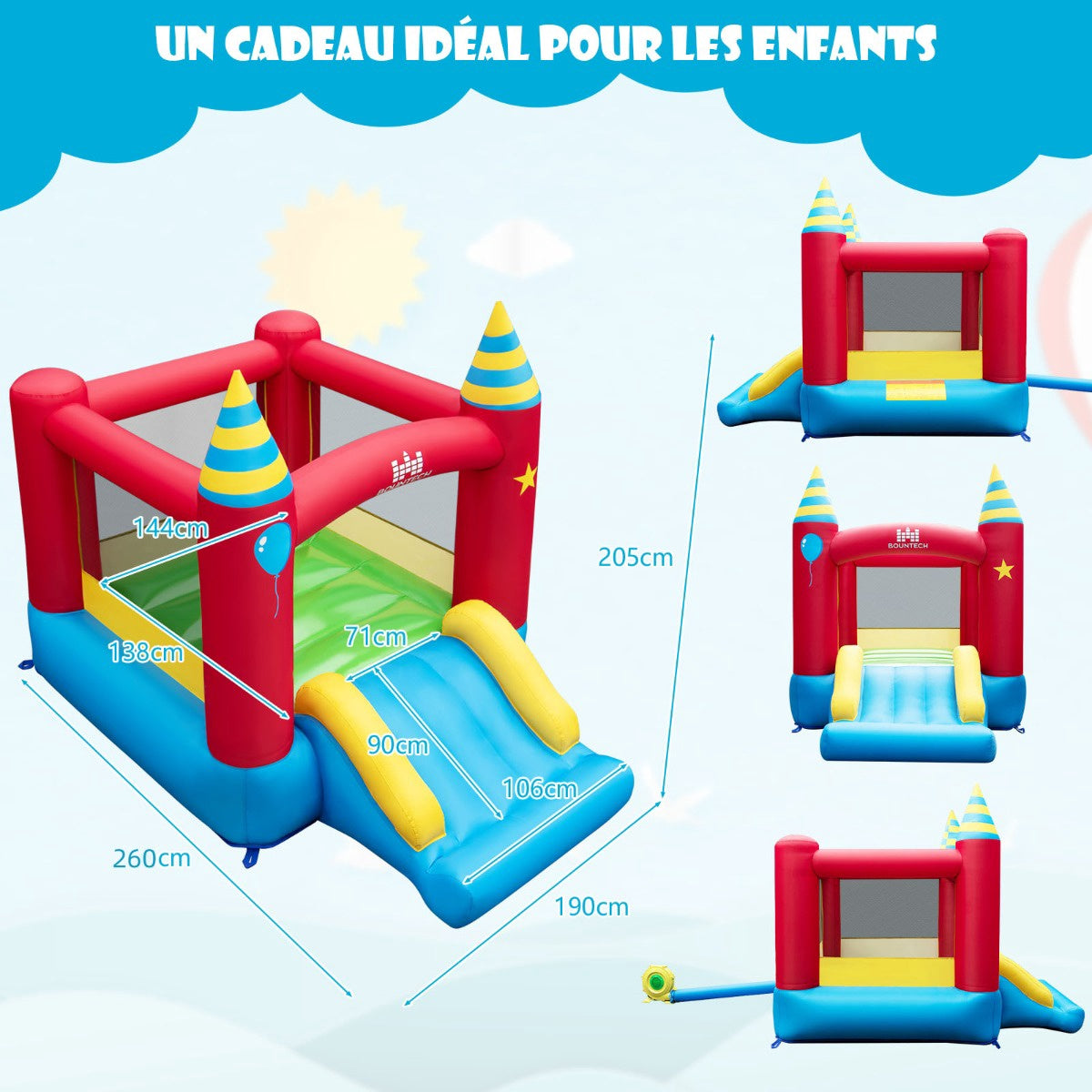 Children's Bouncy Castle with Slide & Blower, 190x260x205 cm