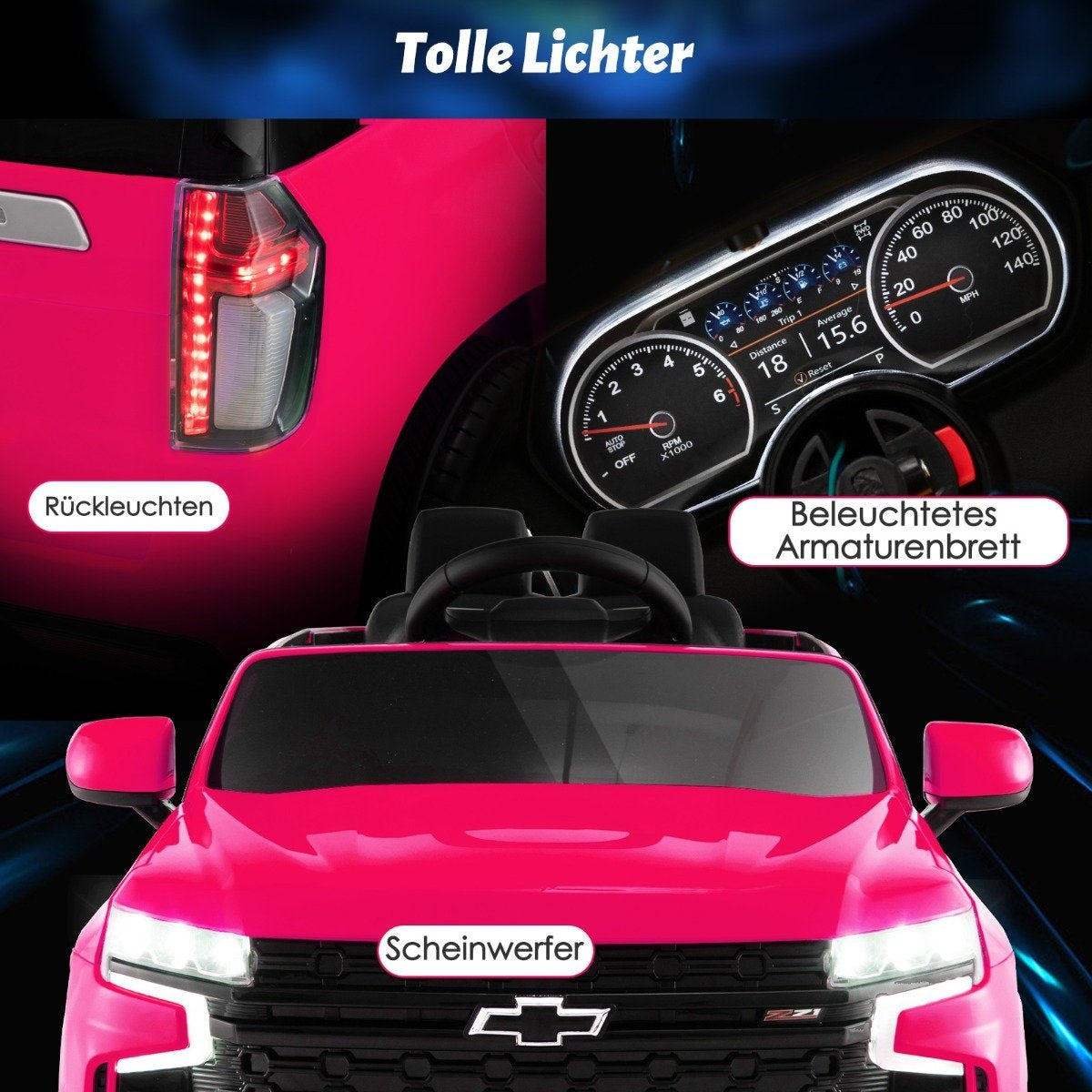 Children's Chevrolet electric car with 2.4G remote control & suspension & lights & music children's car pink