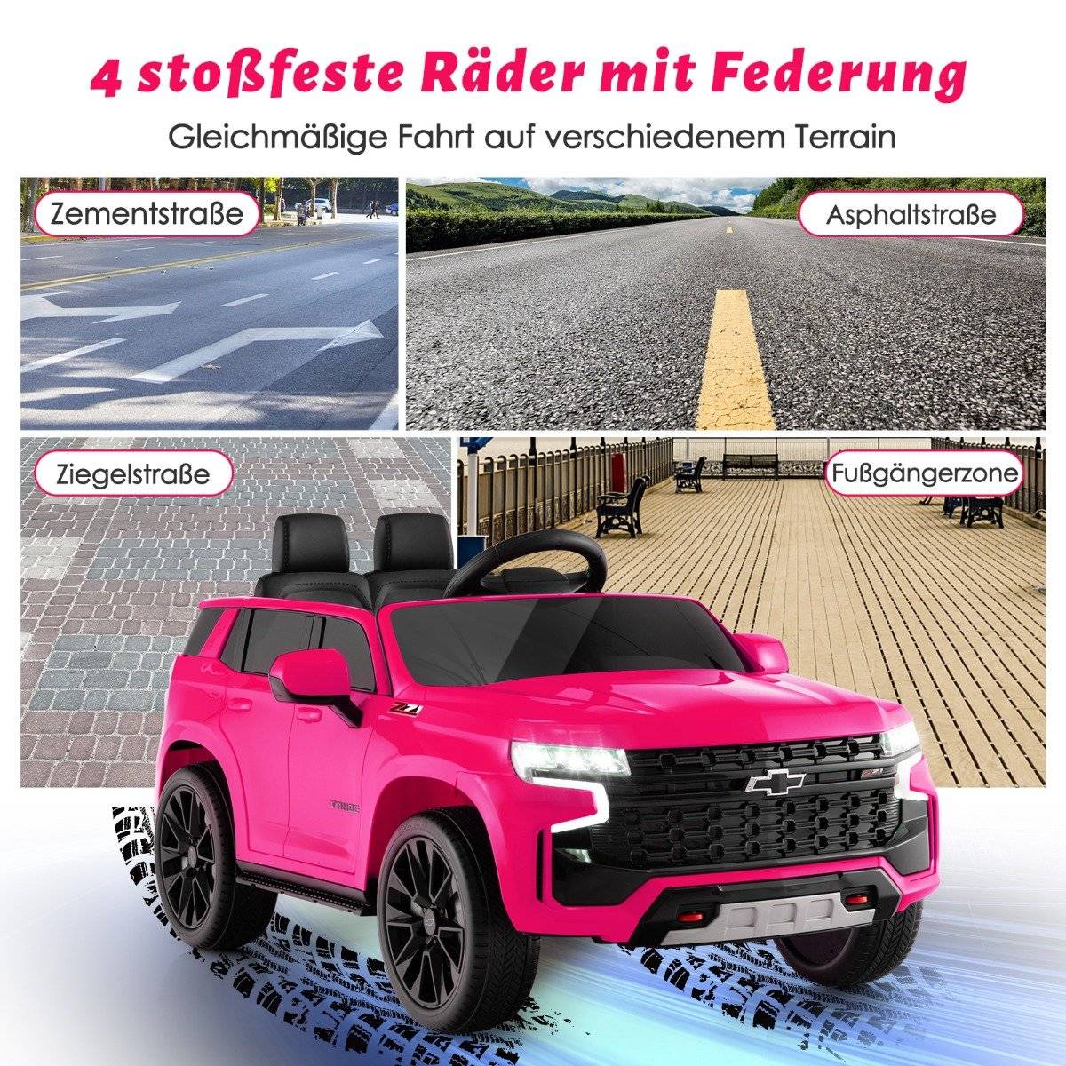 Children's Chevrolet electric car with 2.4G remote control & suspension & lights & music children's car pink