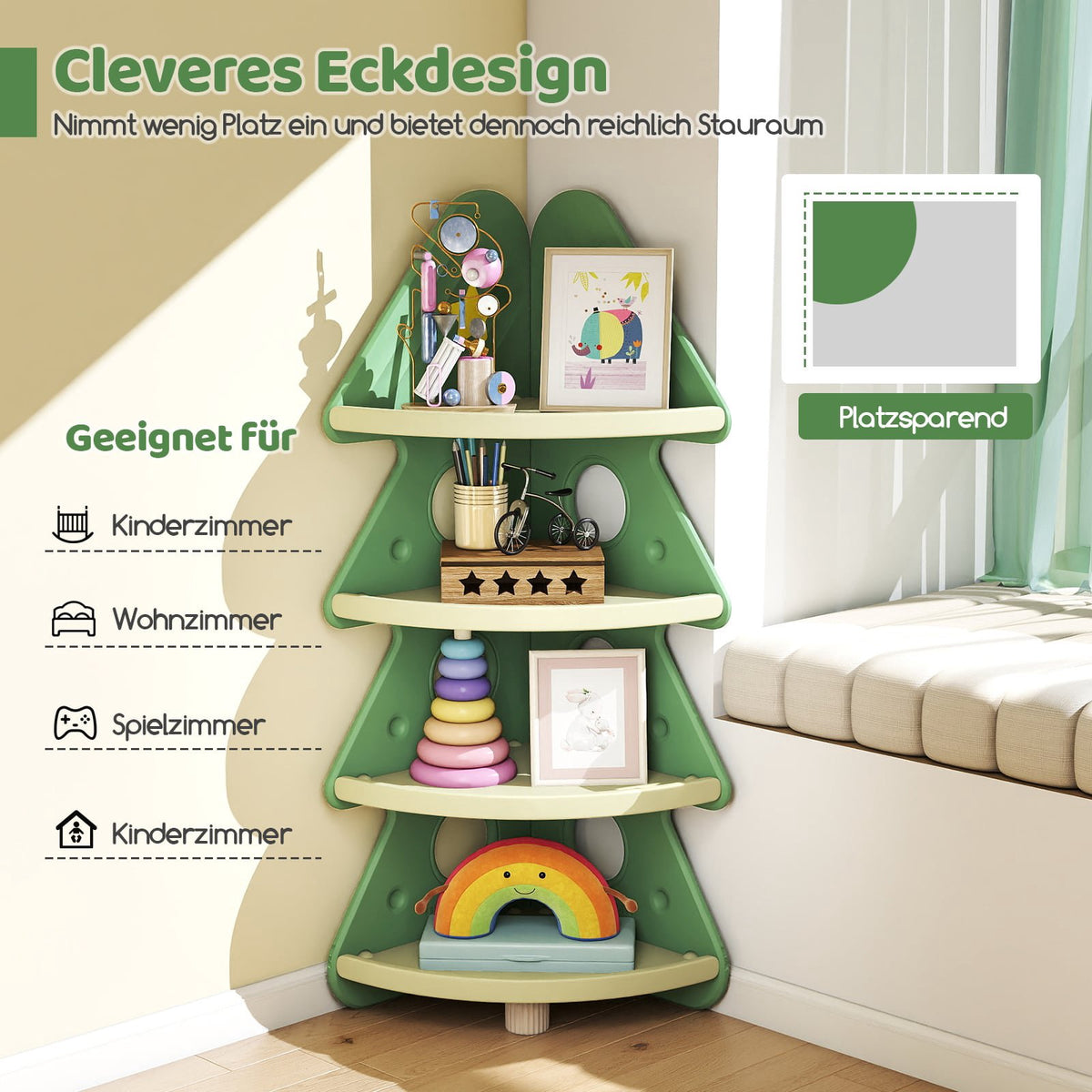 Children's Corner Bookshelf, 4-Tier, Christmas Tree Design