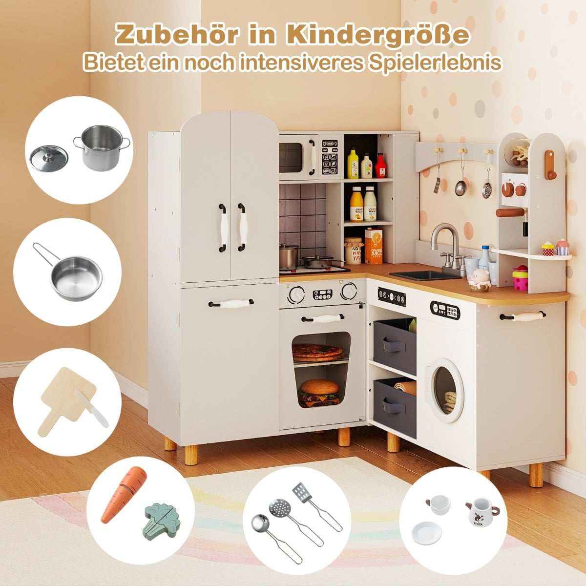 Children's Corner Play Kitchen with Fridge & Washer