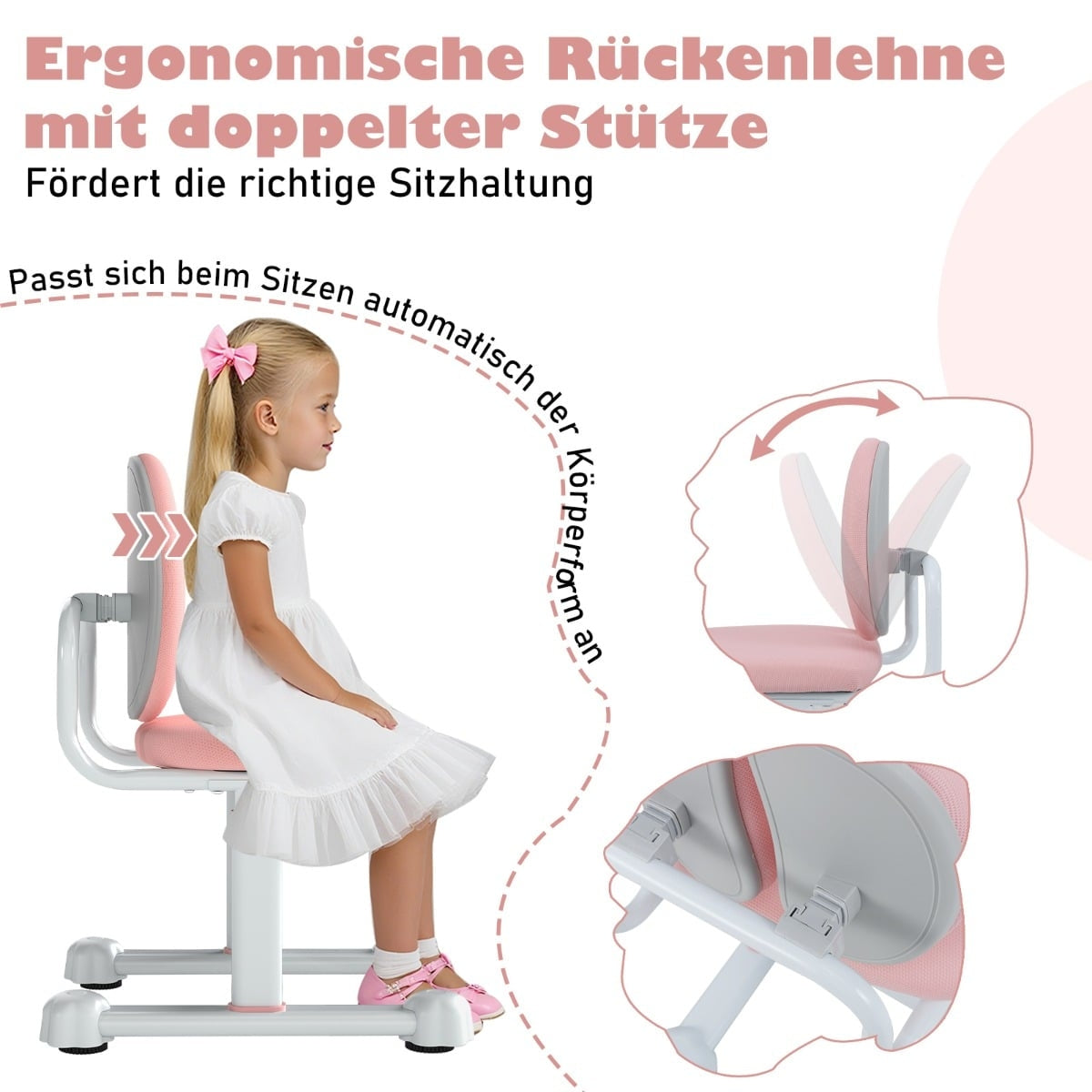 Children's Desk Chair, Adjustable Height, Pink