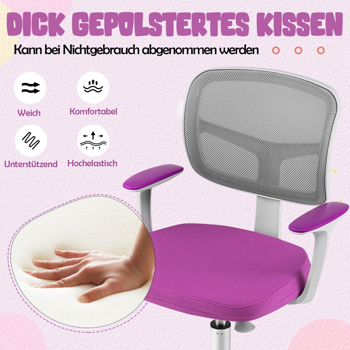 Children's Desk Chair Children's Computer Chair with Adjustable Height Green Purple