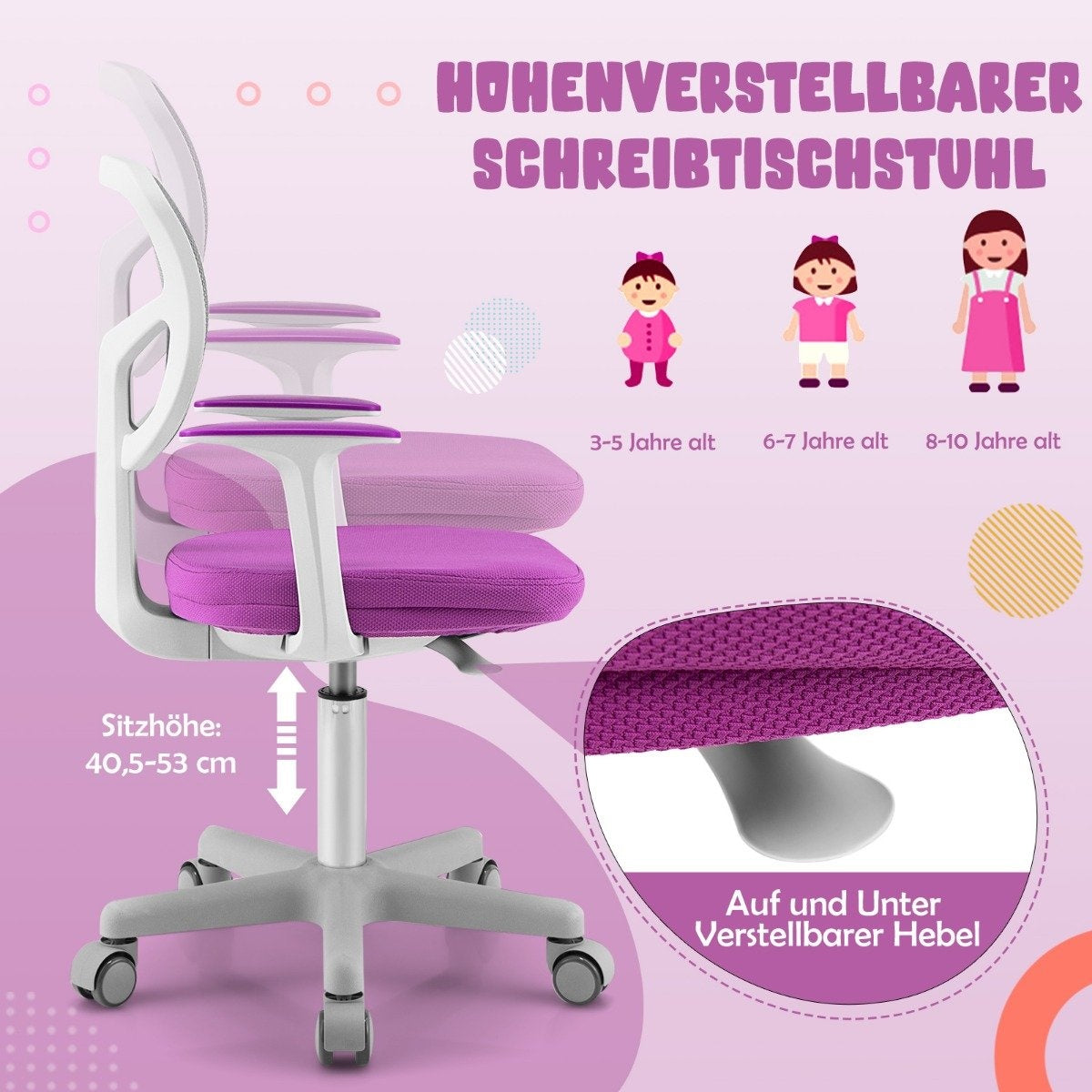 Children's Desk Chair Children's Computer Chair with Adjustable Height Green Purple