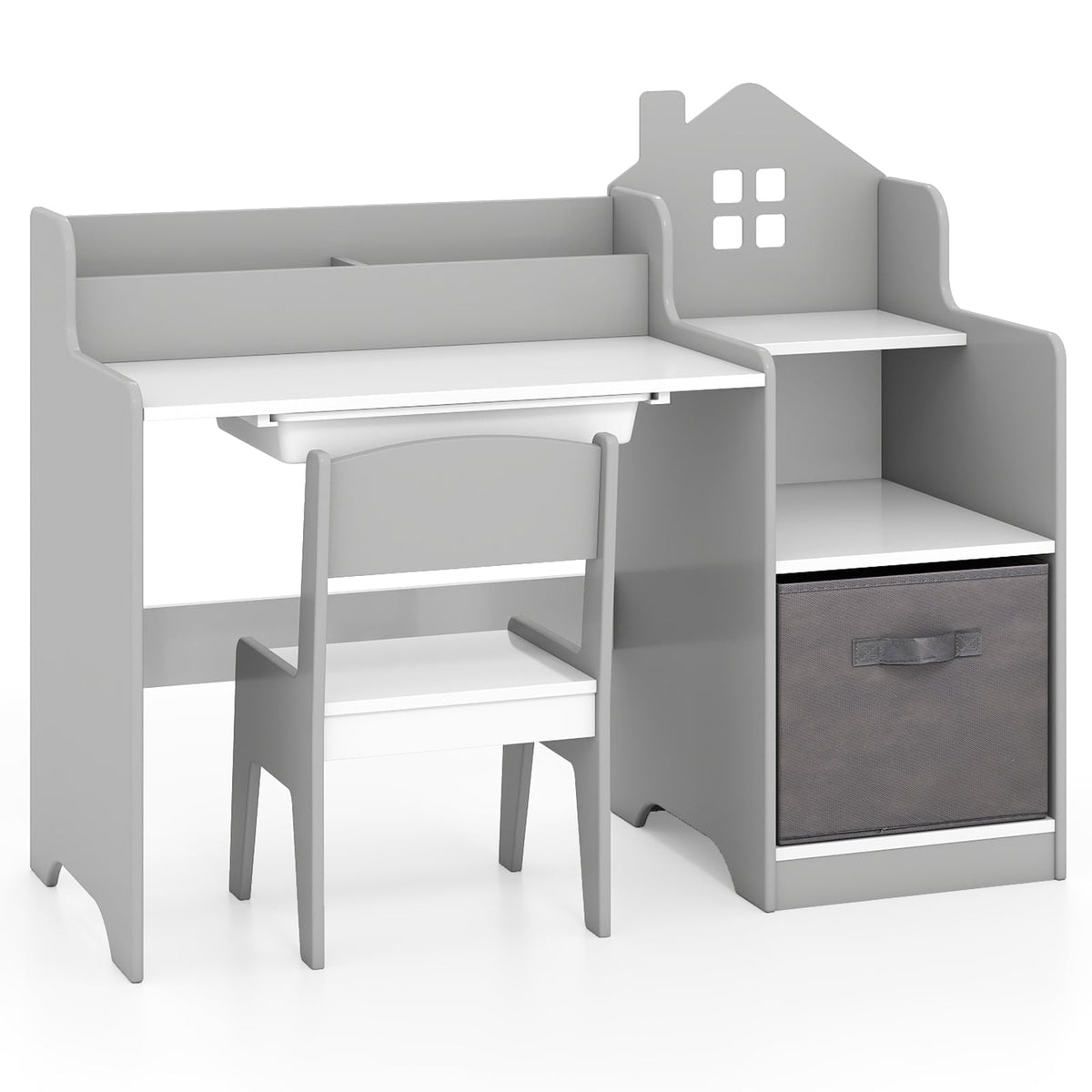 Children's Desk & Chair Set with Storage, Gray