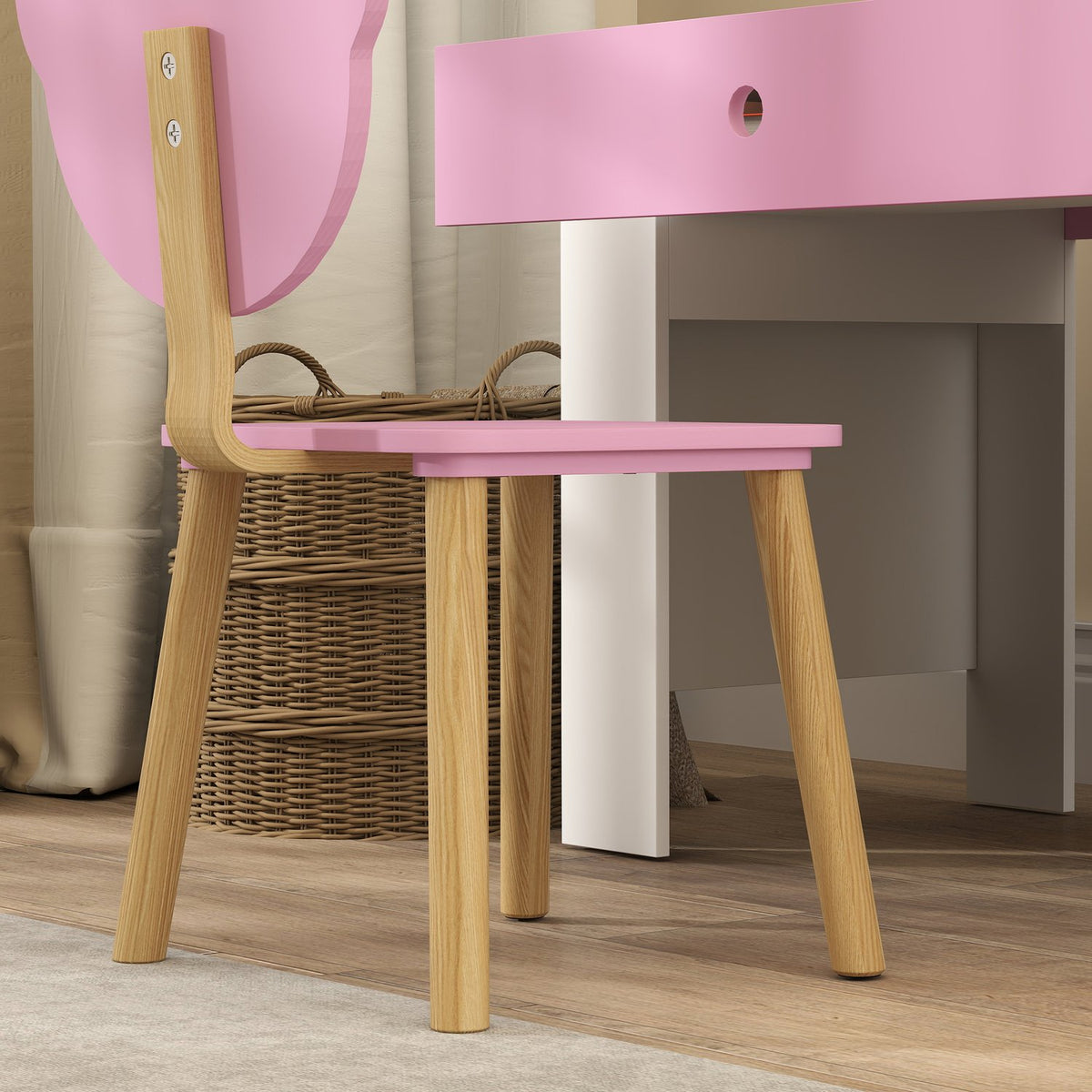 Children's Desk Set, Bear-Shaped Desk and Chair with Drawer, for Writing and Crafting, 3-8 Years, Pink