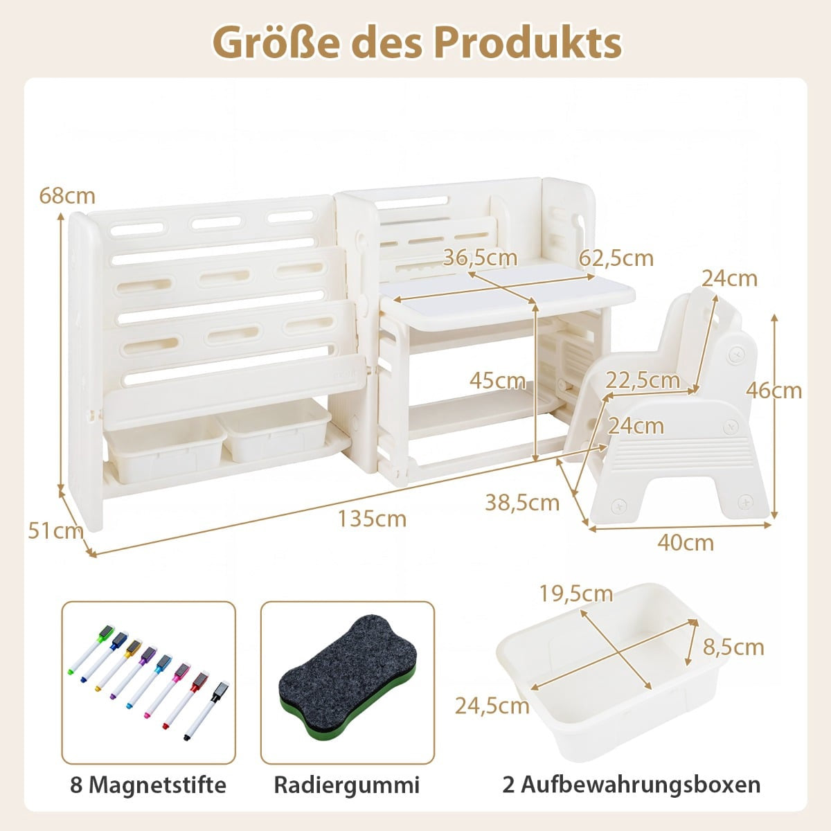 Children's Desk Set with Bookshelves and Whiteboard