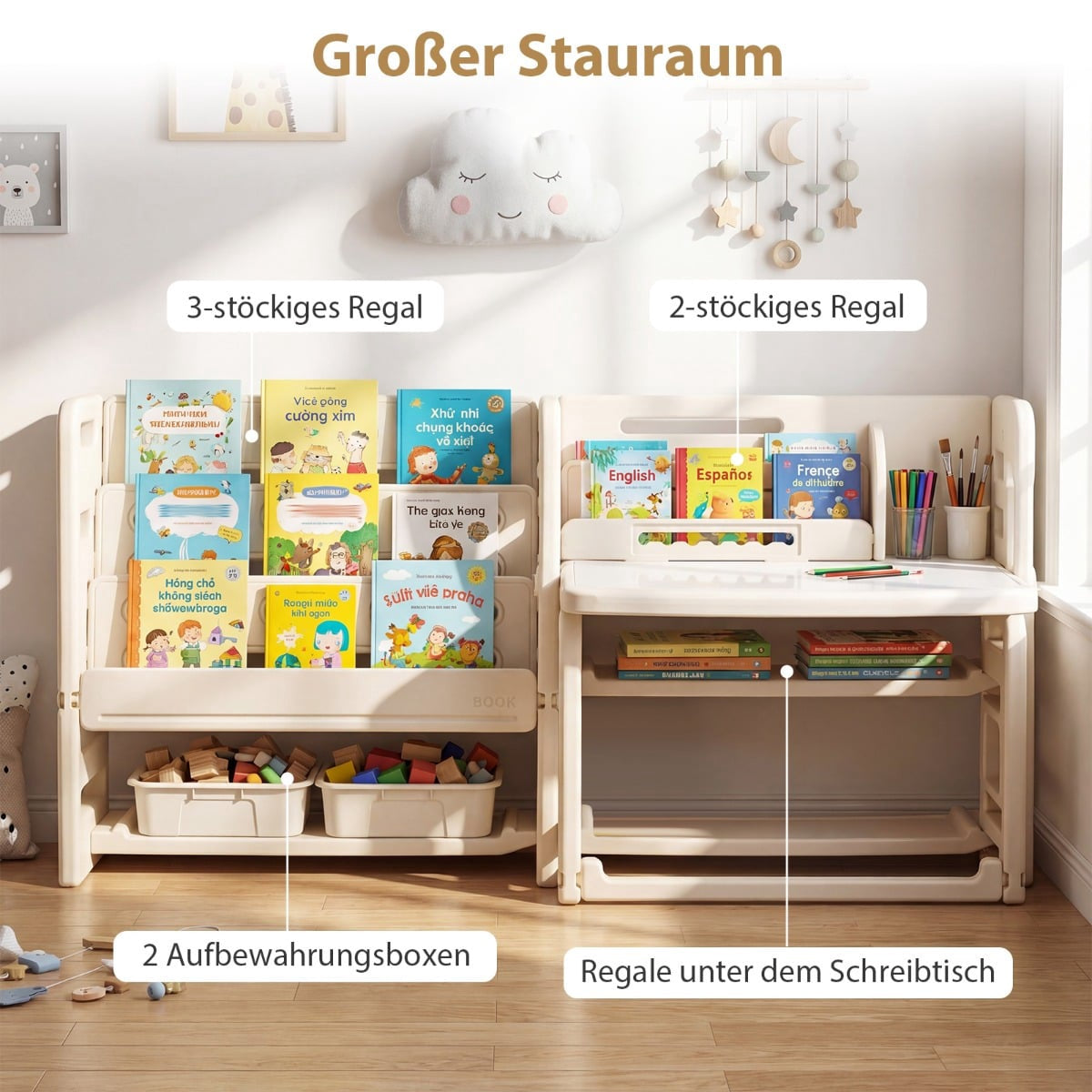 Children's Desk Set with Bookshelves and Whiteboard