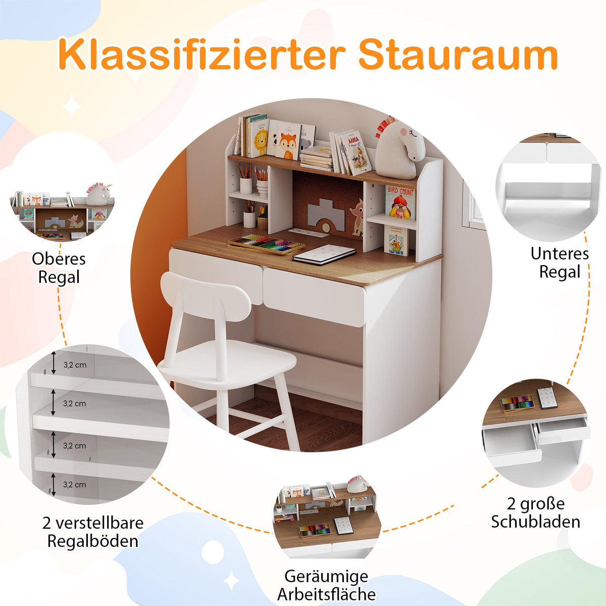 Children's Desk with Cork Board and Charging Station