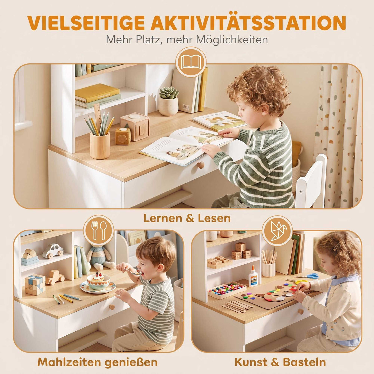 Children's Desk with Storage, White, 80 x 50 x 100 cm