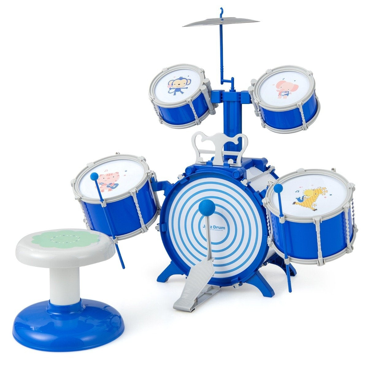 Children's Drum Set with Stool, Stand & Pedal - Blue