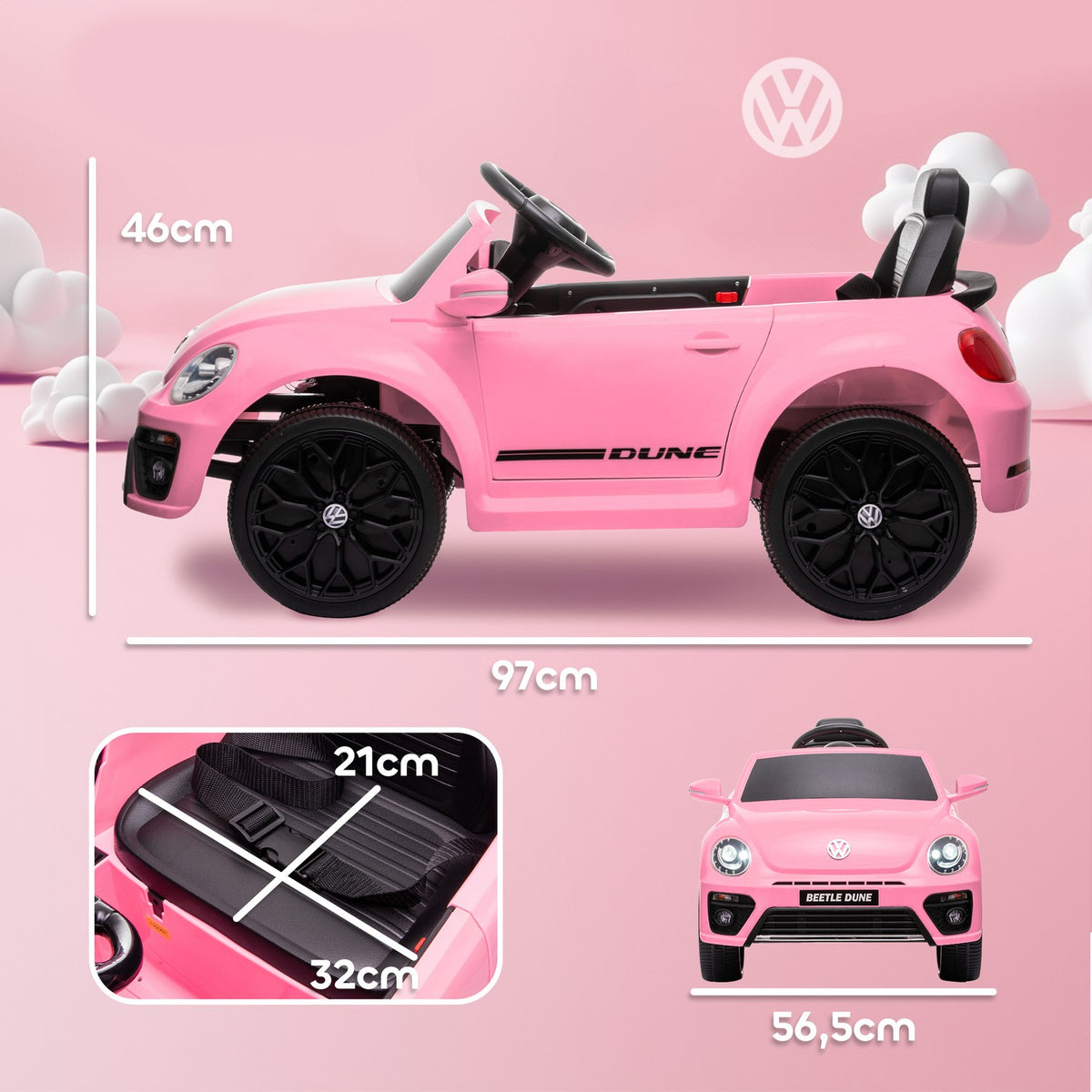 Children's Electric Car 12V Children's Car with 2.4G Remote Control, Music, Horn, Electric Vehicle with LED Lights, USB/MP3 Port, 3-5 km/h, for Children 3-5 Years, Pink