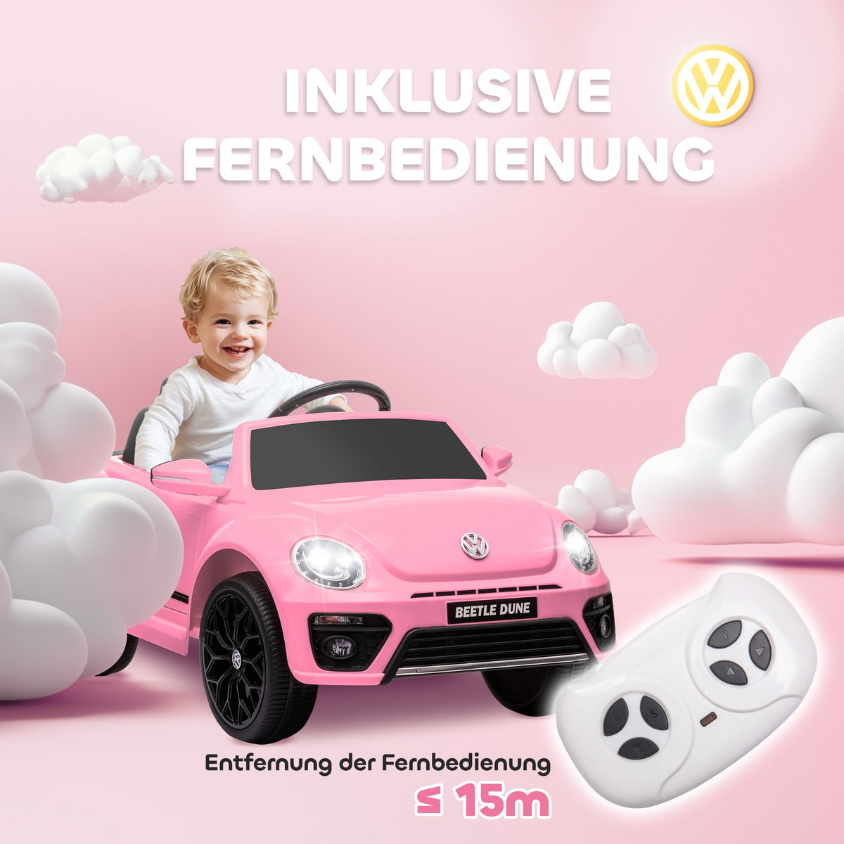 Children's Electric Car 12V Children's Car with 2.4G Remote Control, Music, Horn, Electric Vehicle with LED Lights, USB/MP3 Port, 3-5 km/h, for Children 3-5 Years, Pink