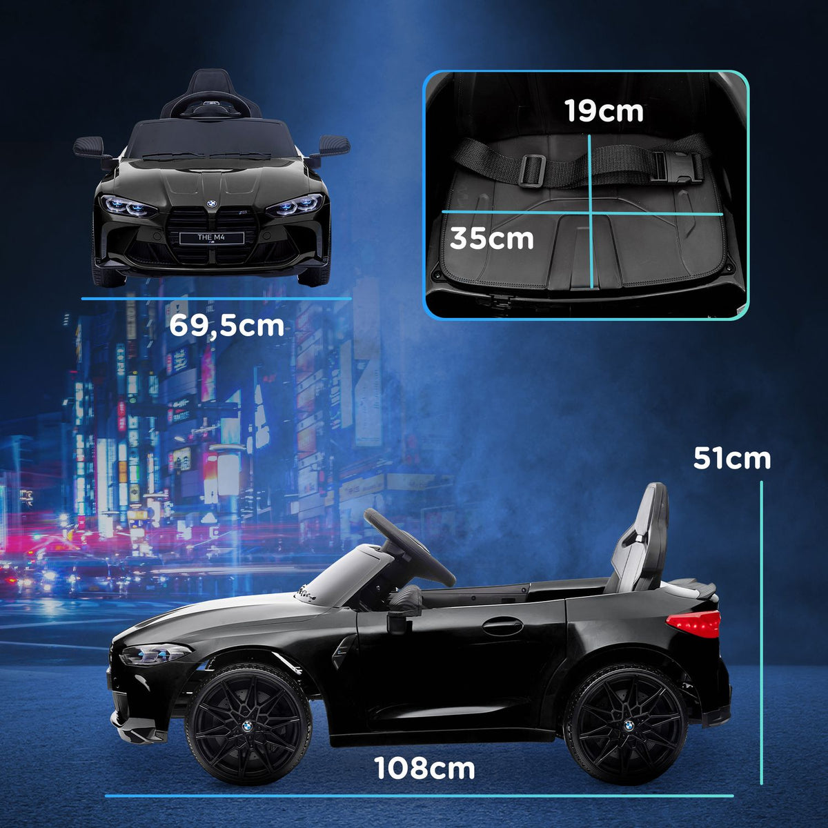 Children's Electric Car, Children's Car with 2.4G Remote Control, Suspension, Electric Vehicle with MP3, USB, LED Light, for 3-5 Years, Black