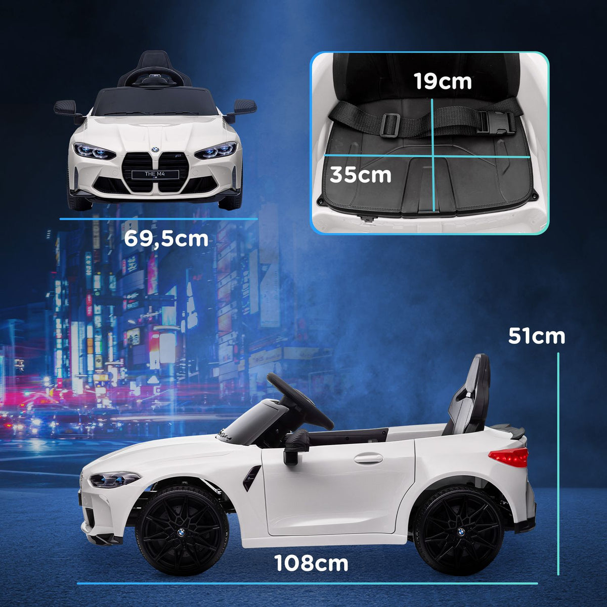 Children's Electric Car, Children's Car with 2.4G Remote Control, Suspension, Electric Vehicle with MP3, USB, LED Light, for 3-5 Years, White