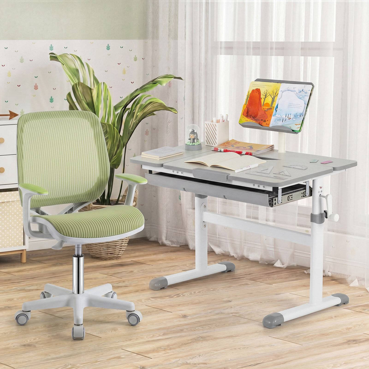 Children's Ergonomic Swivel Chair, Green, Height Adjustable