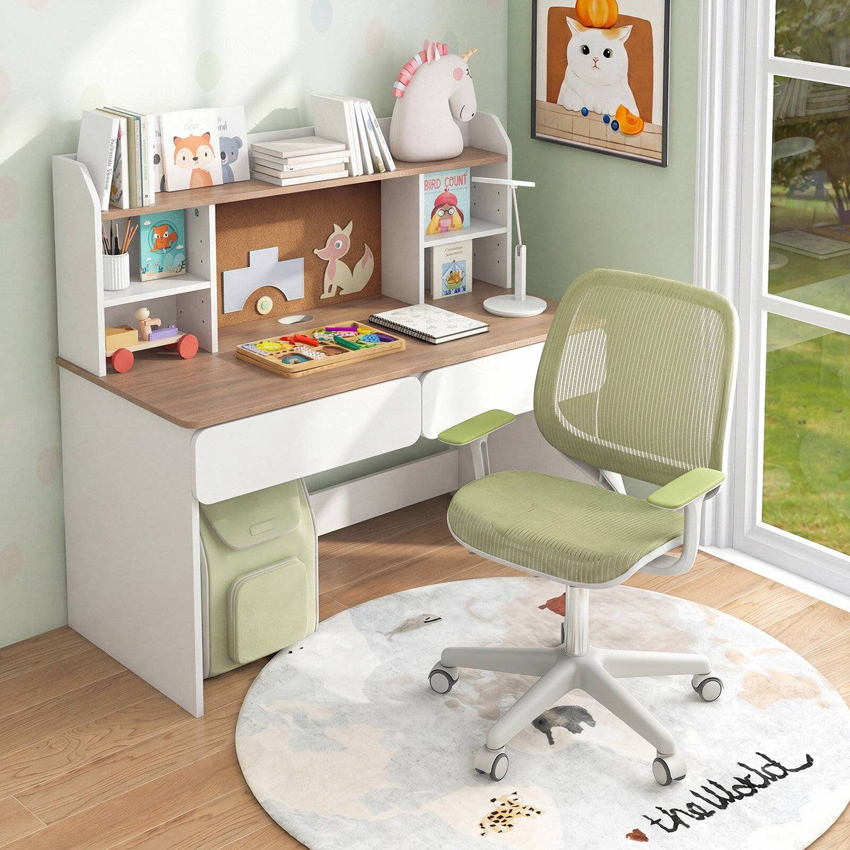 Children's Ergonomic Swivel Chair, Green, Height Adjustable