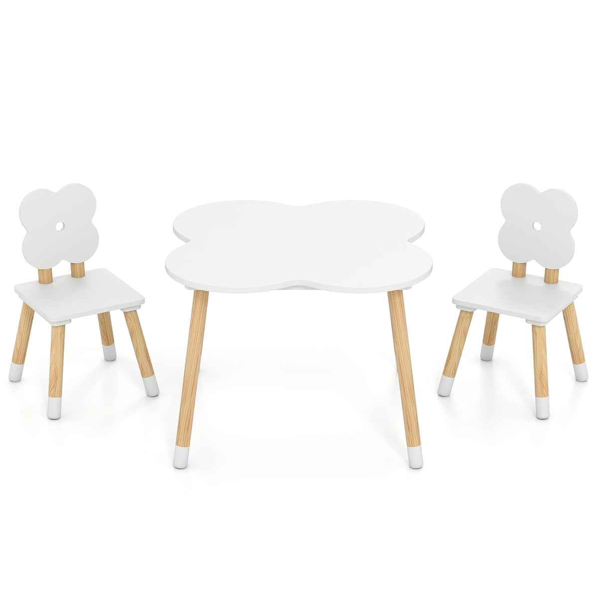 Children's Flower-Shaped Table Set with 2 Chairs, White