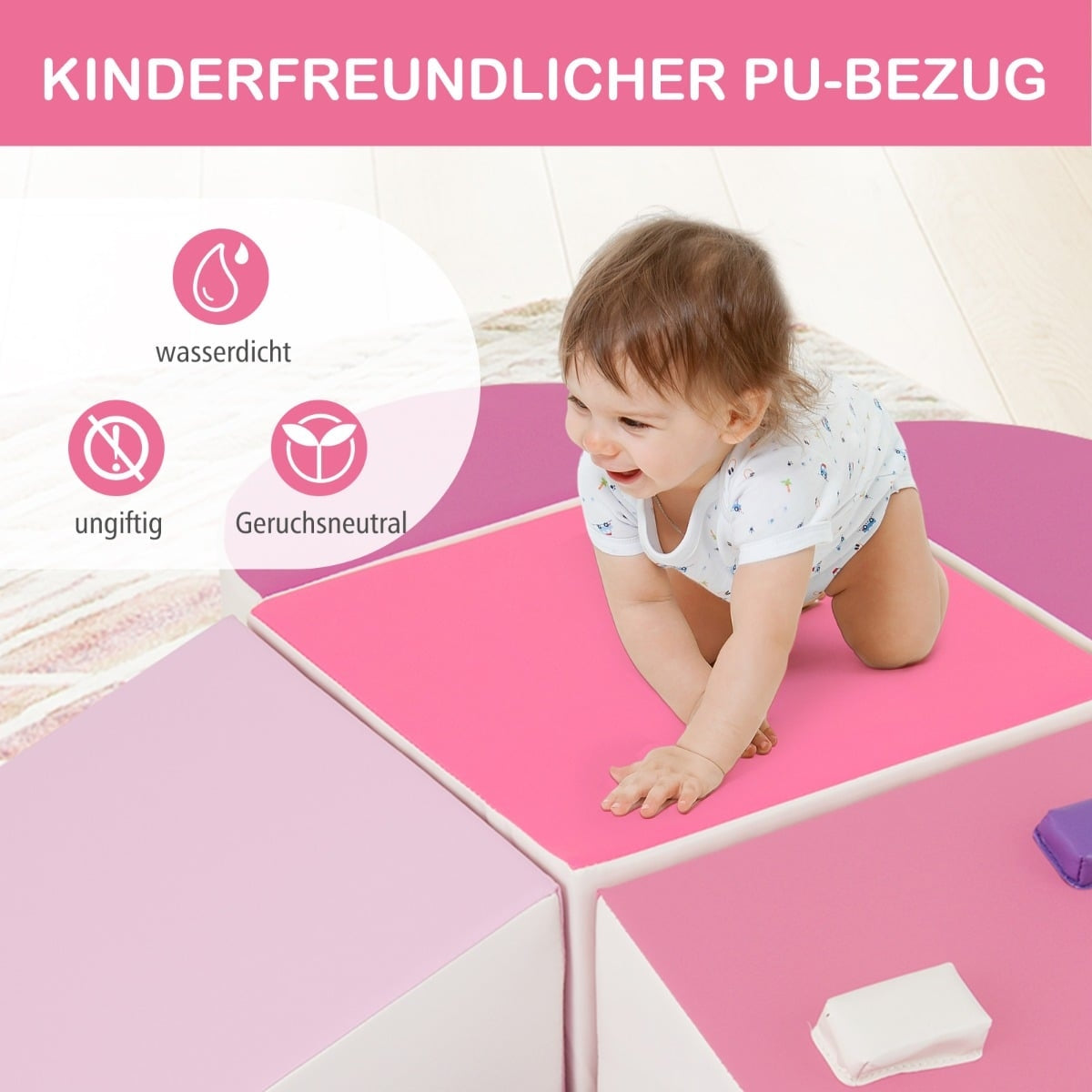 Children's Foam Climbing Blocks Set – 6 Pieces, Pink