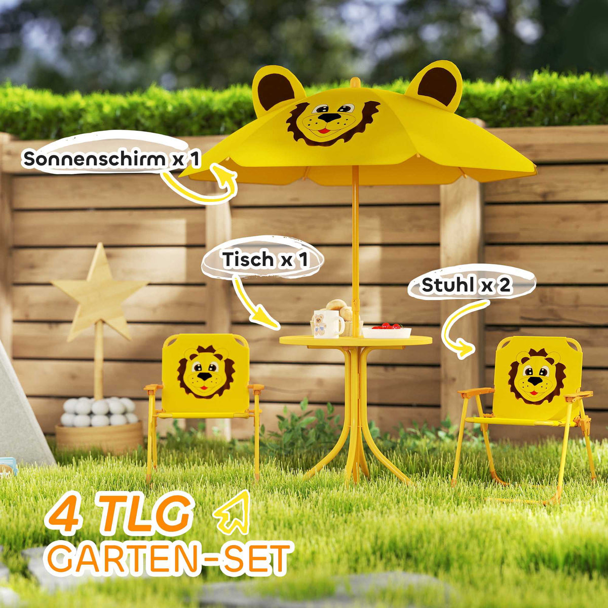 Children's Garden Furniture Set, Lion Design, Yellow