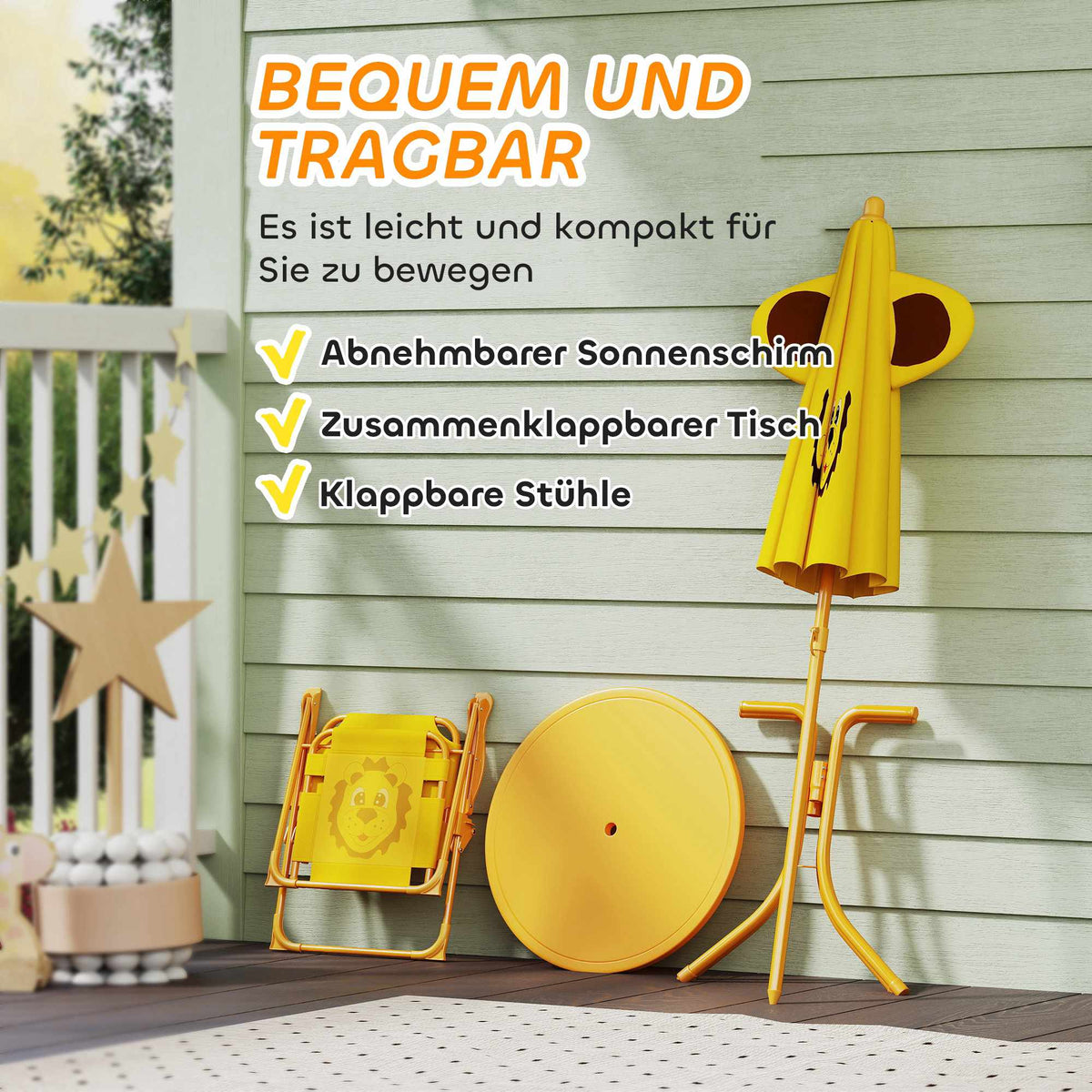 Children's Garden Furniture Set, Lion Design, Yellow