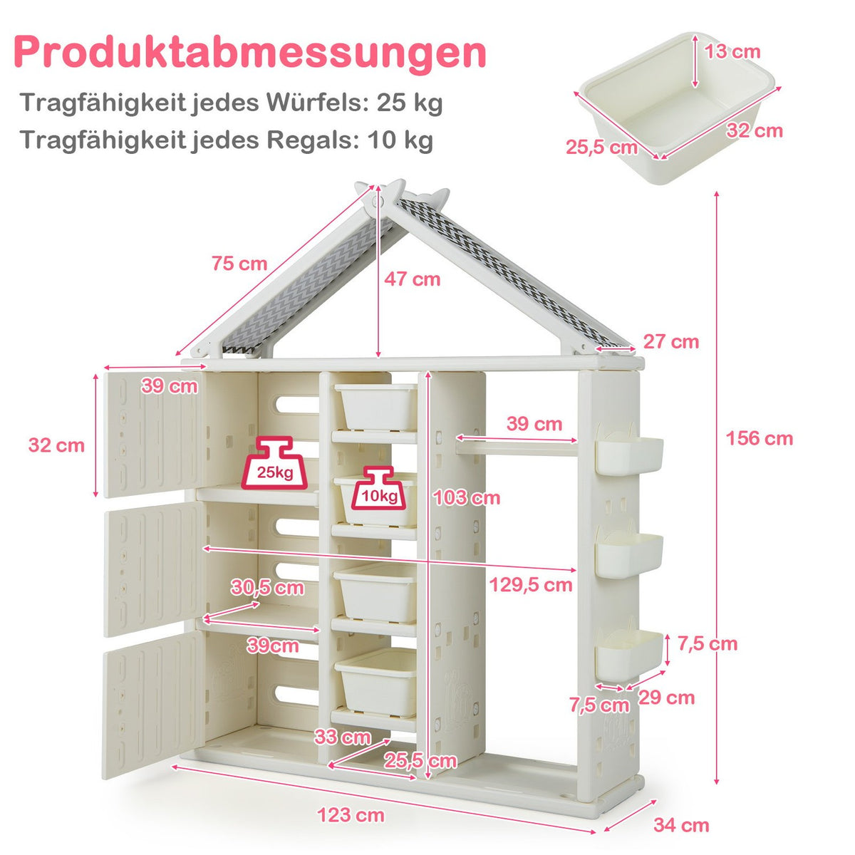 Children's House-Shaped Wardrobe with Clothes Rail
