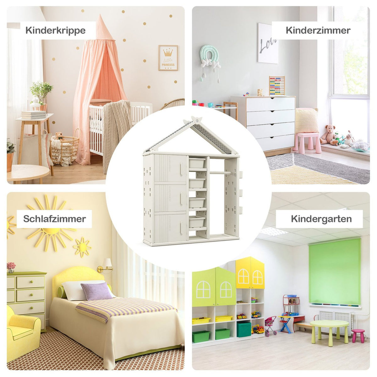 Children's House-Shaped Wardrobe with Clothes Rail
