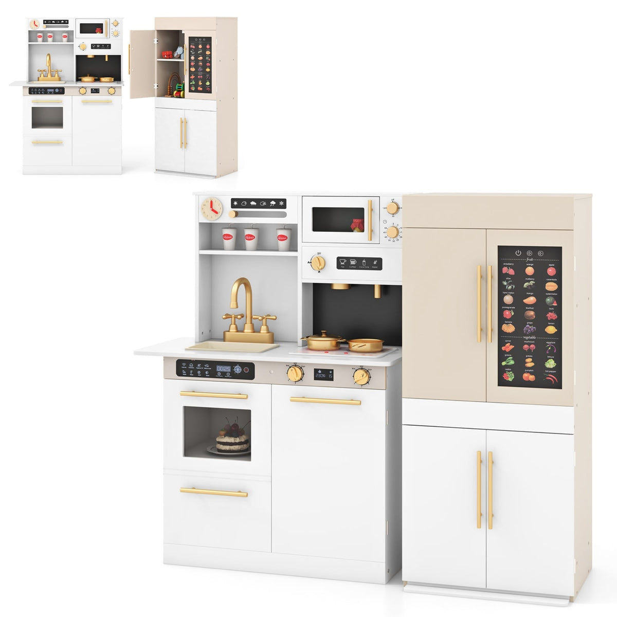 Children's Kitchen Set with Interactive Learning Poster