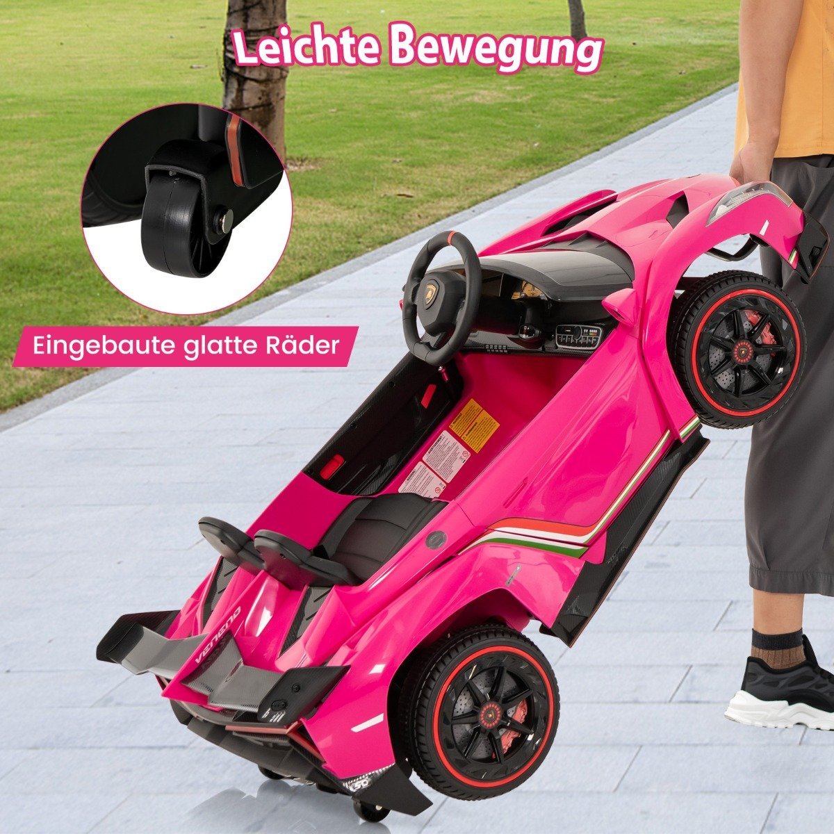 Children's Lamborghini electric car with remote control & LED headlights & horn & music children's car pink