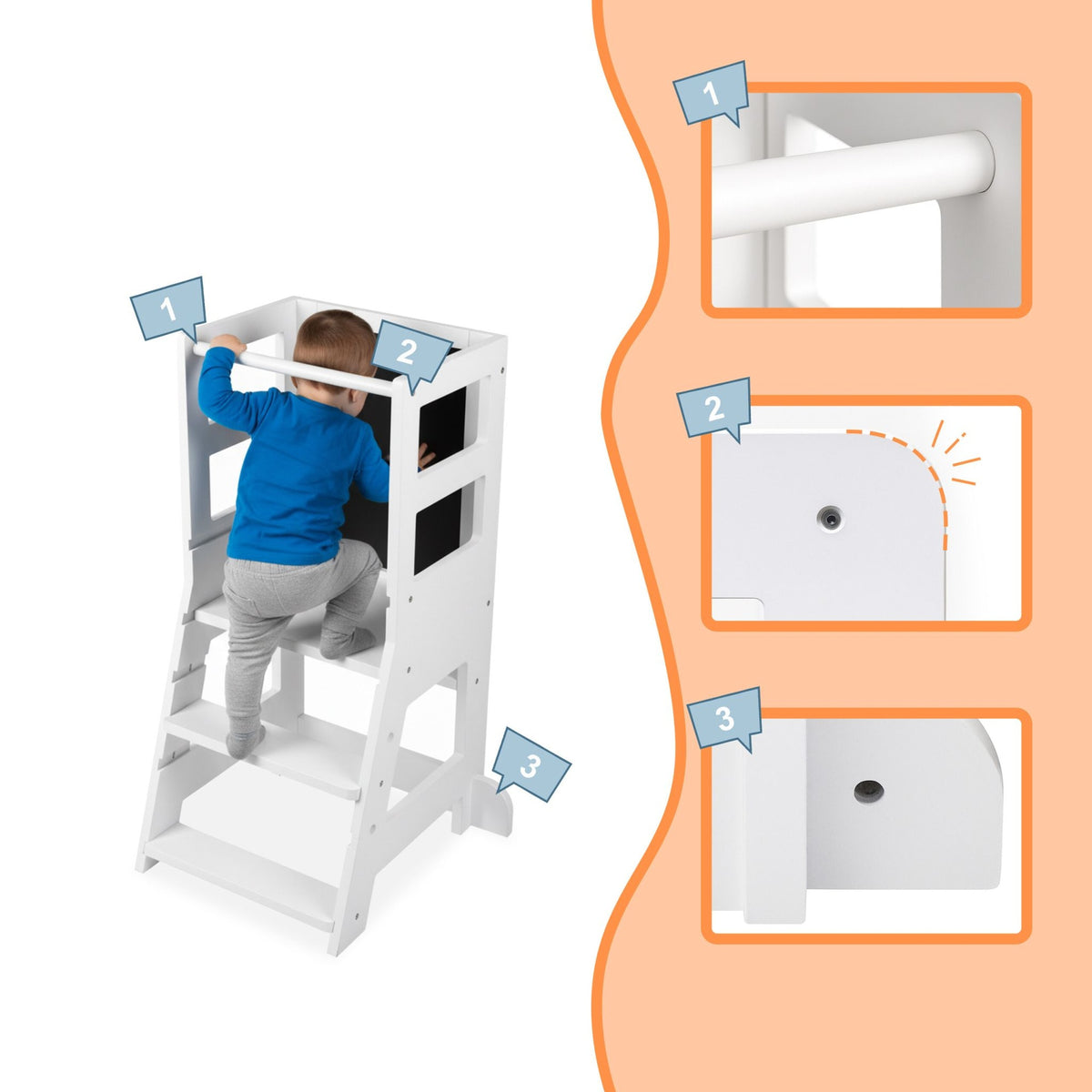 Children's Learning Tower with Chalkboard and Safety Bar