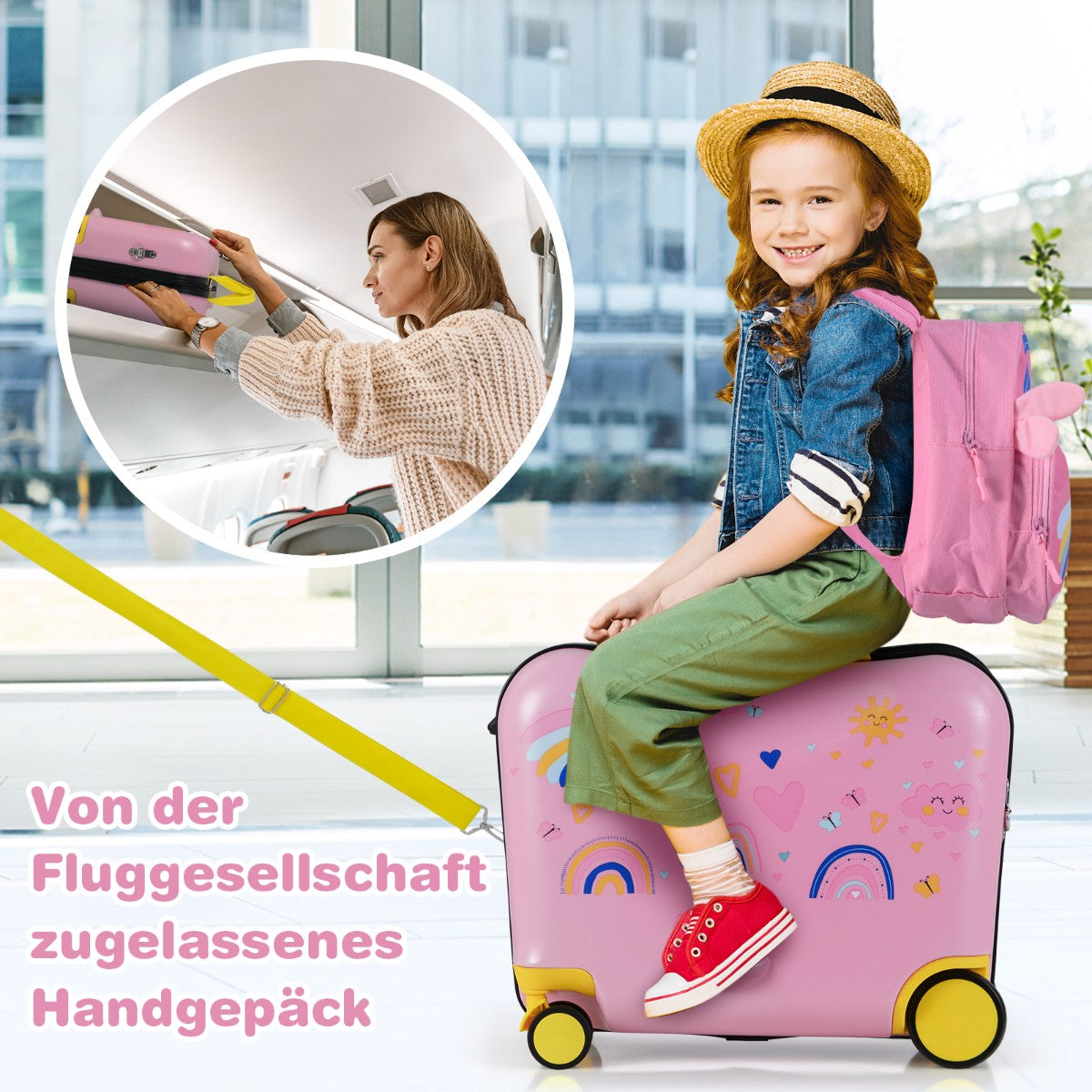 Children's Luggage Set: 47cm Ride-On Suitcase & 30cm Backpack