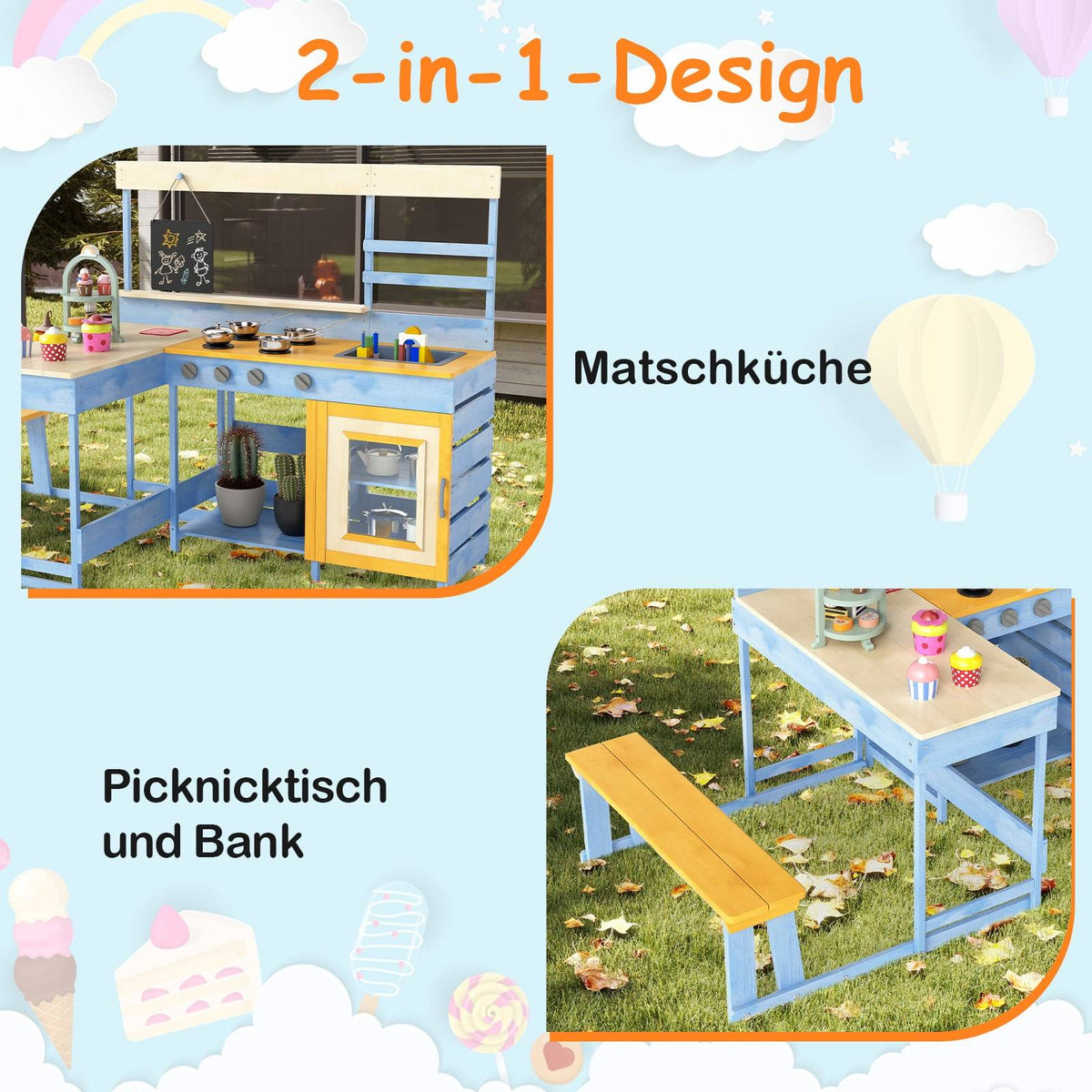 Children's Outdoor Mud Kitchen with Picnic Table – Fir Wood