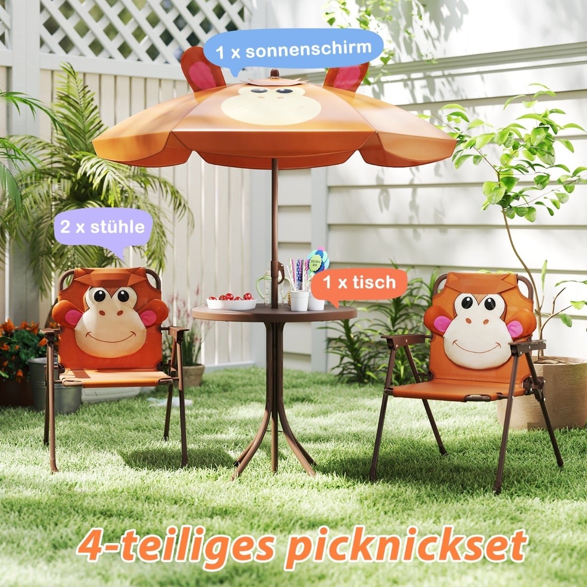 Children's Outdoor Picnic Set with Umbrella and 2 Chairs