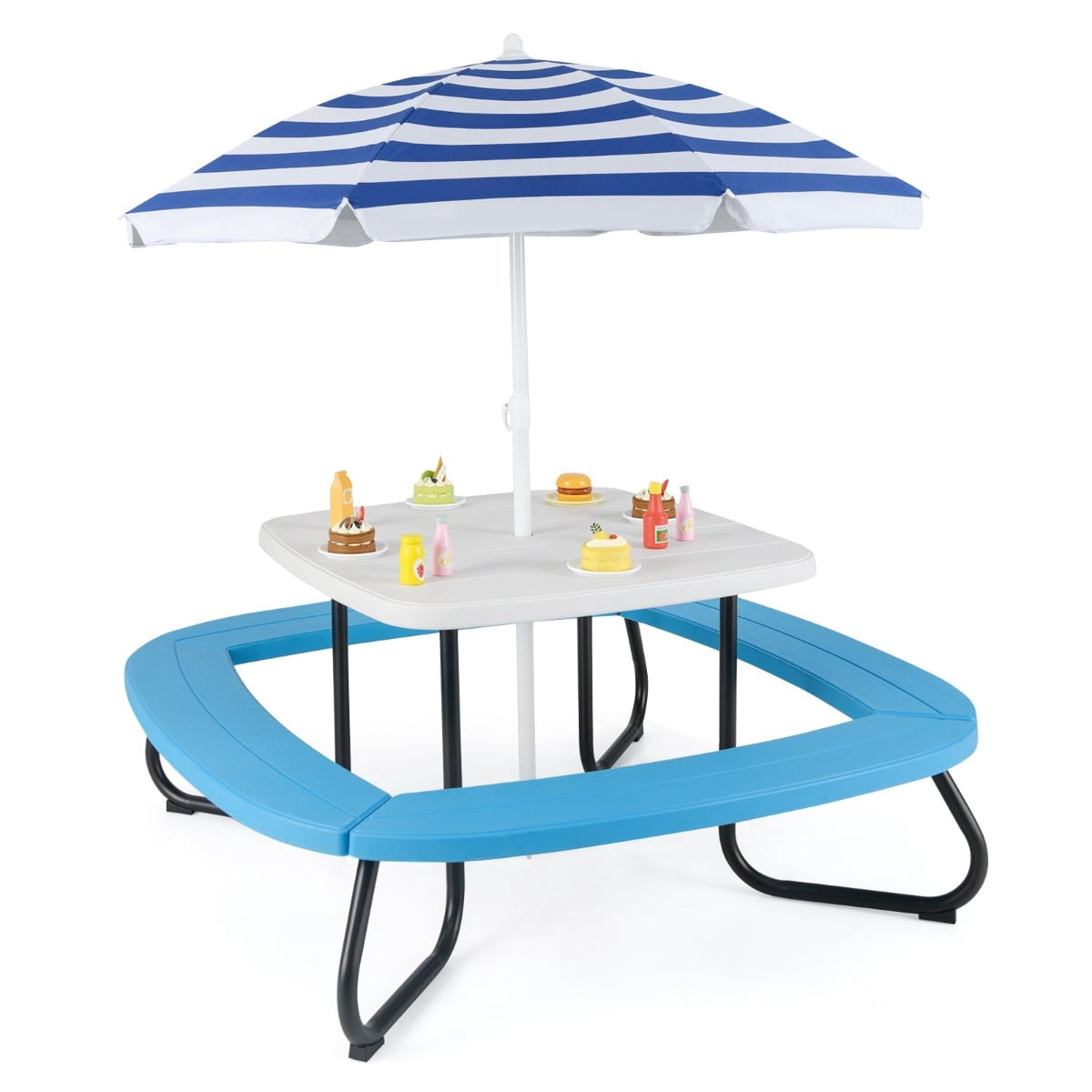 Children's Outdoor Picnic Table with Umbrella, Seats 8