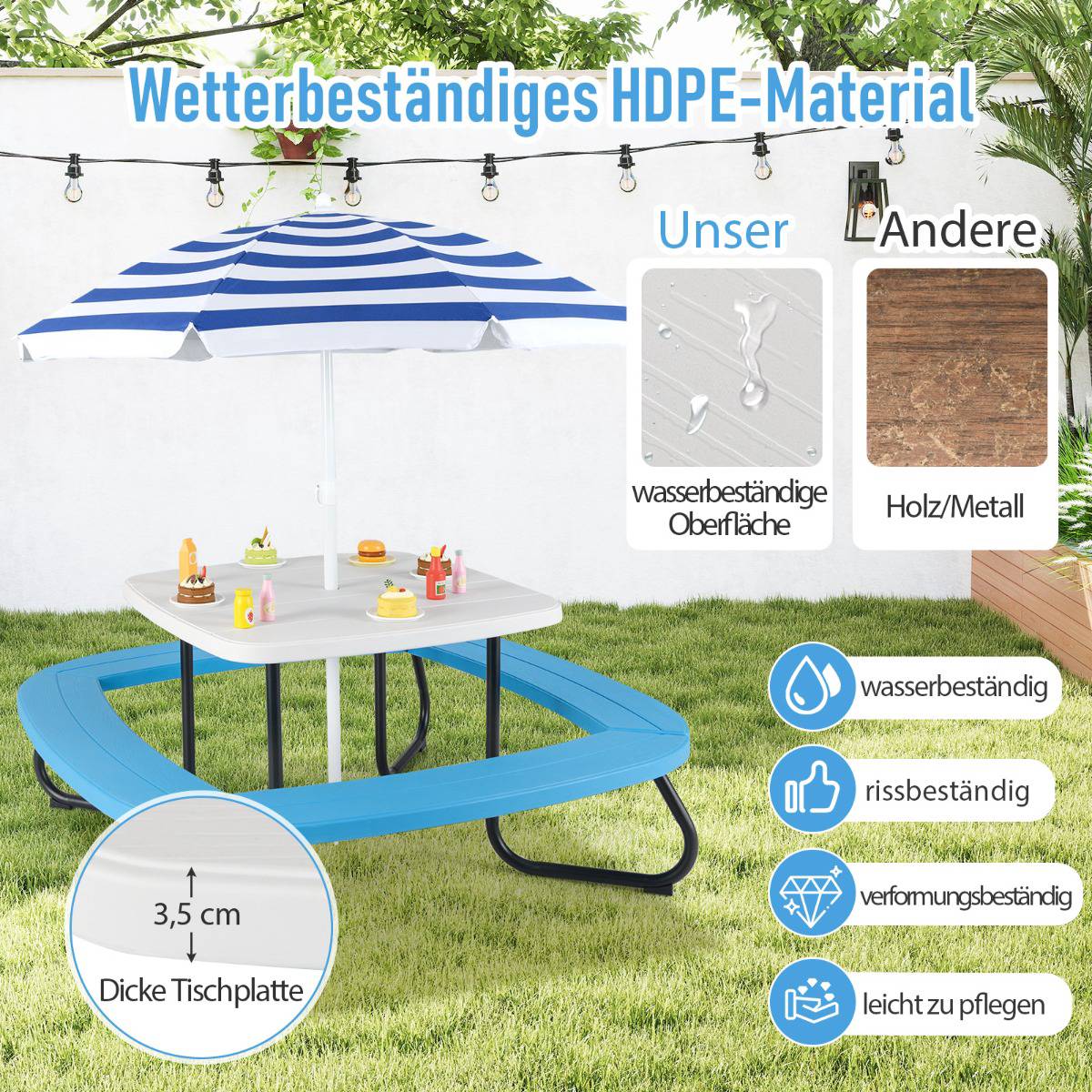 Children's Outdoor Picnic Table with Umbrella, Seats 8
